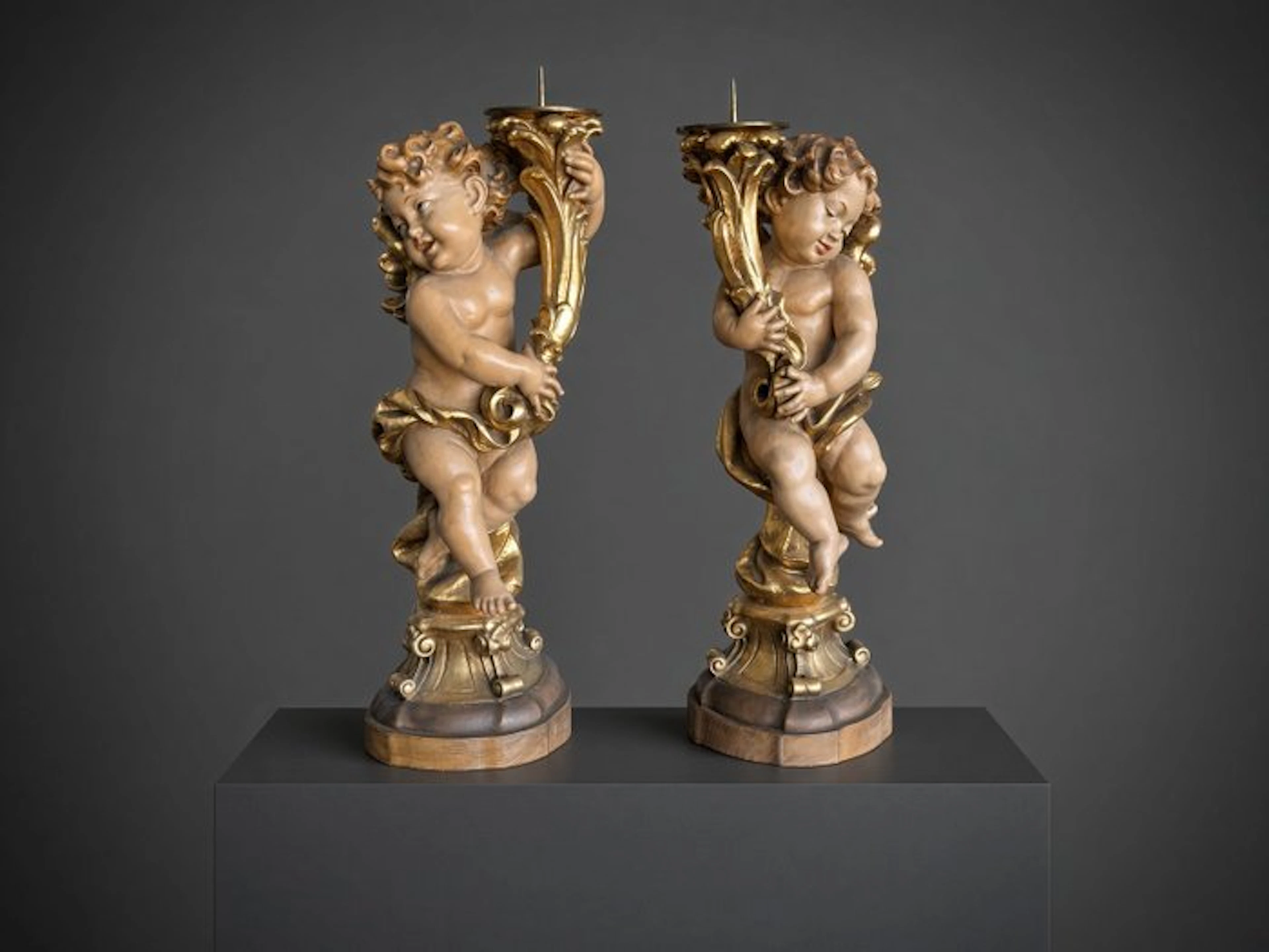 Candlestick A Pair of Italian Hand-Carved and Gilded Wood...