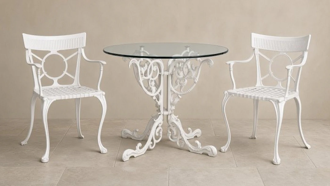 Outdoor furniture set - A Three-Piece White Painted Iron...