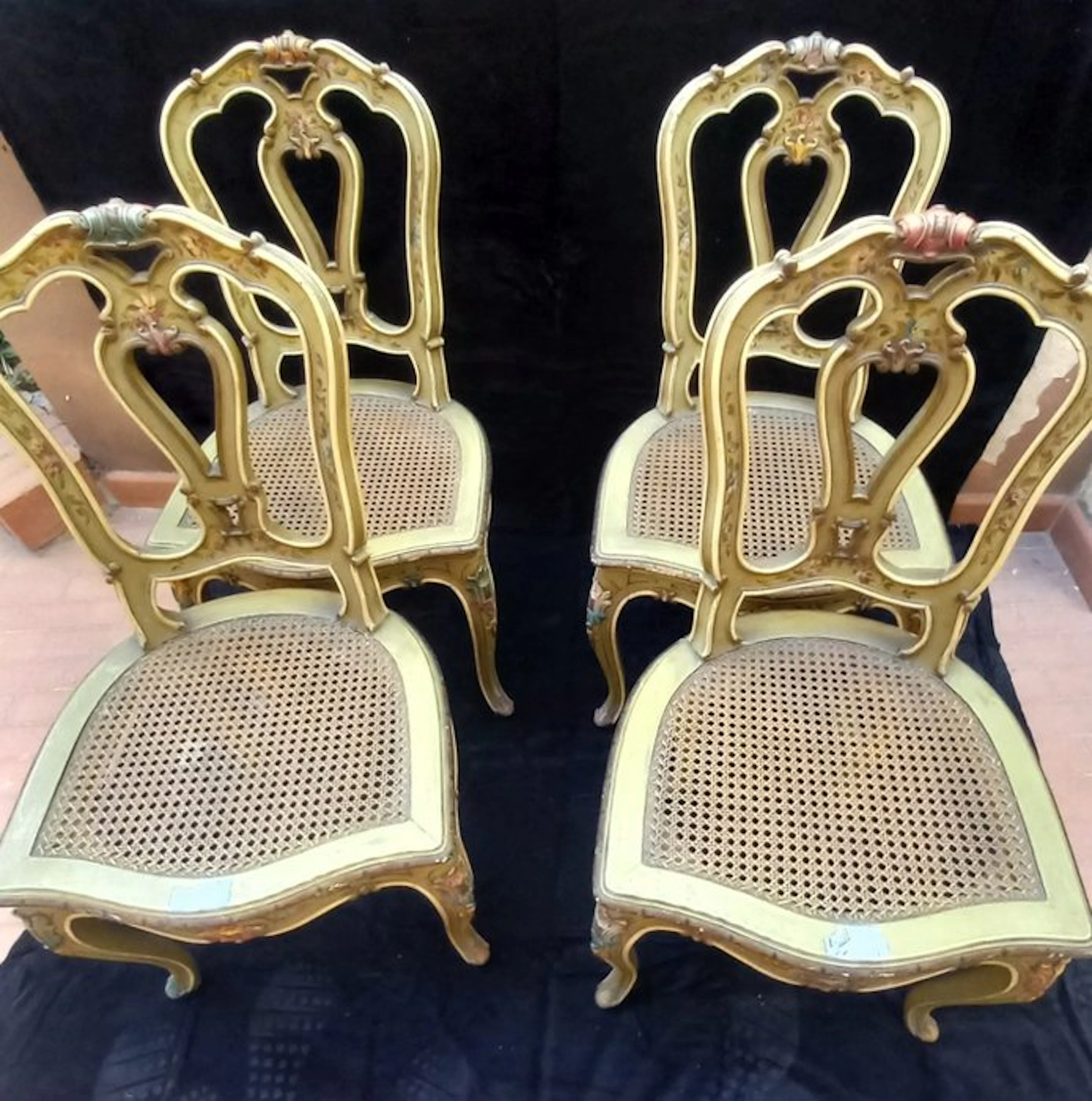 Chair - Wood - Set of four lacquered chairs in Venetian style