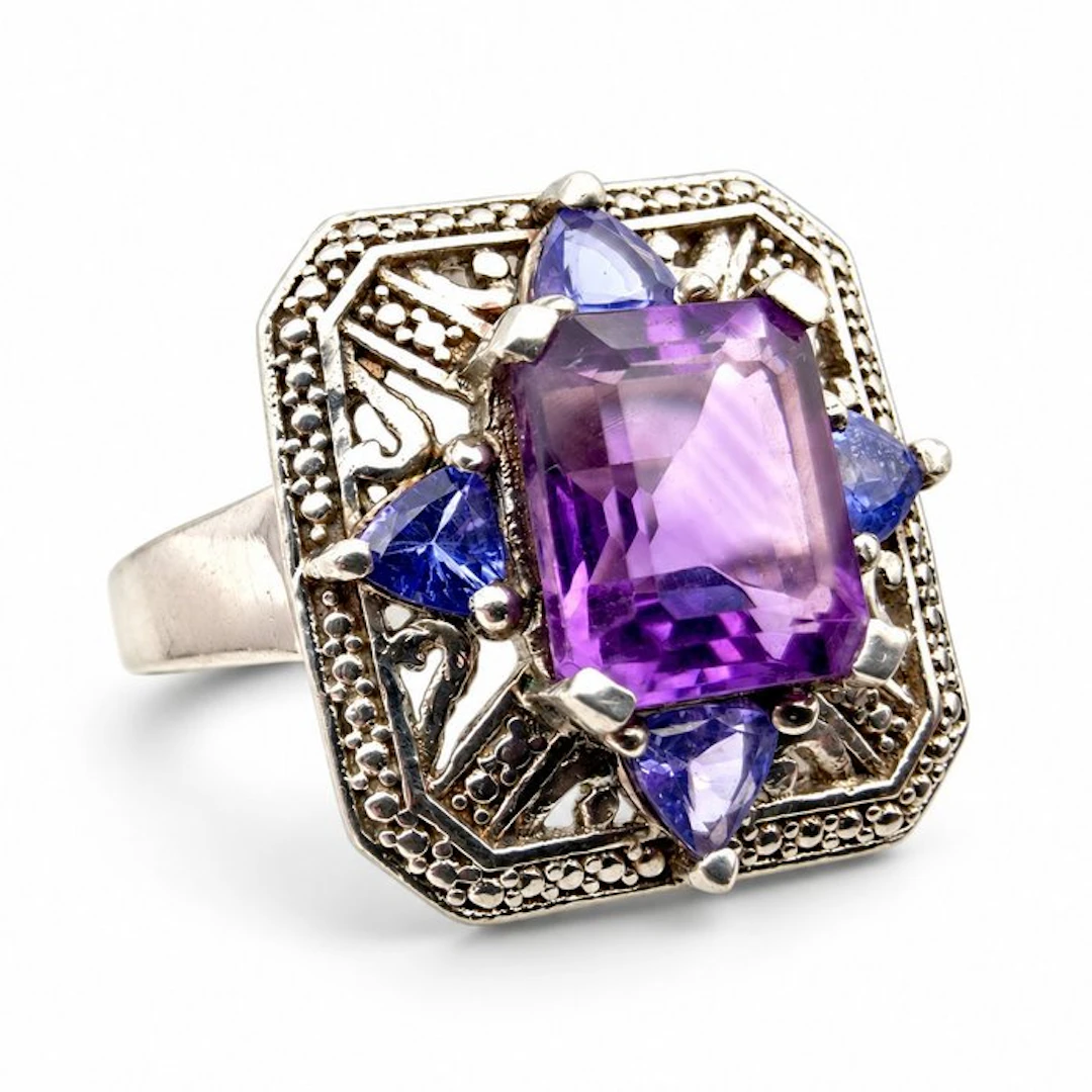 No reserve price - Harry Ivens - Ring Silver - Amethyst , Tanzanite