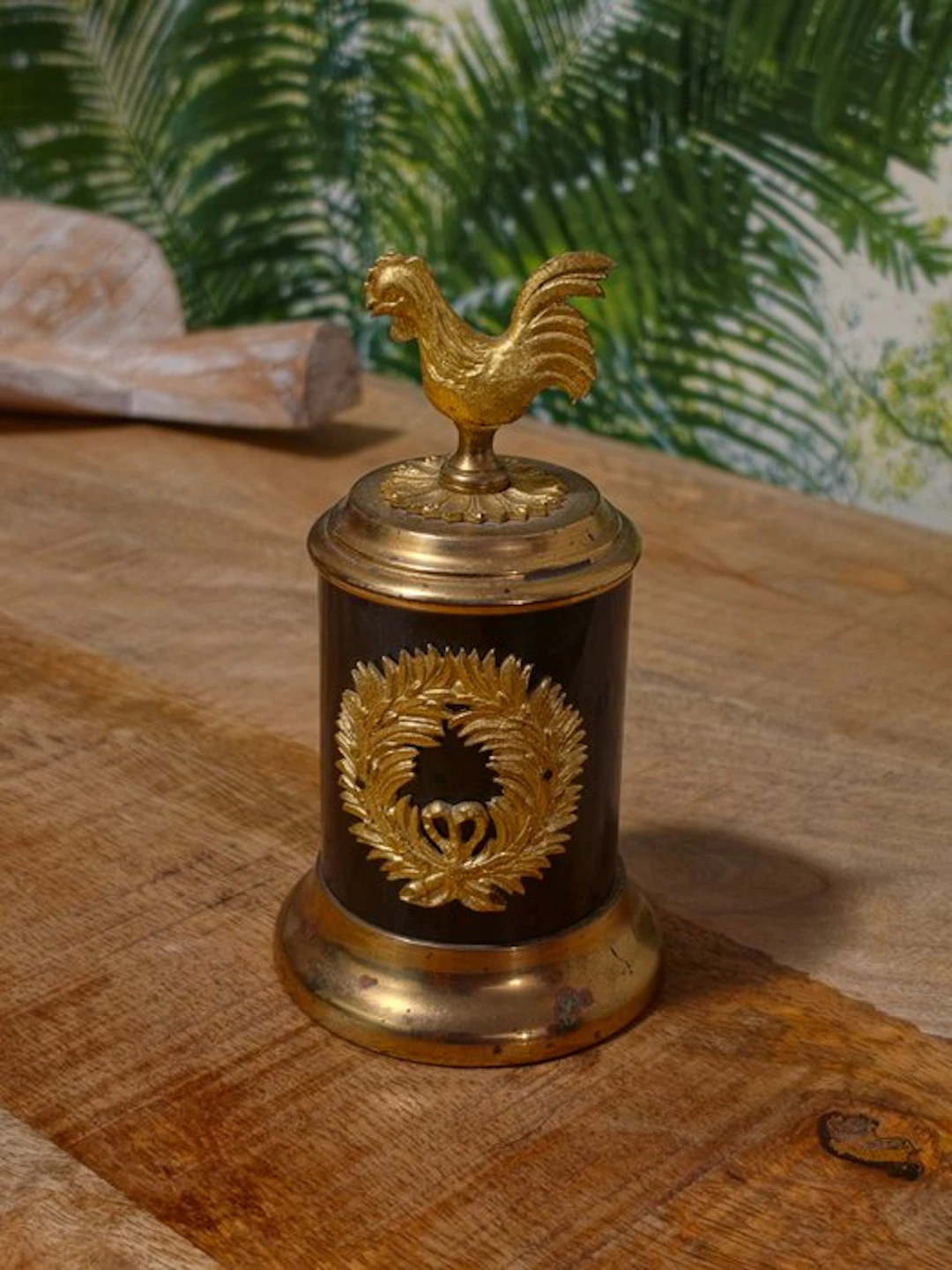 Money box - Rare Antique Empire-Style Piggy Bank: Rooster and Laurel Wreath