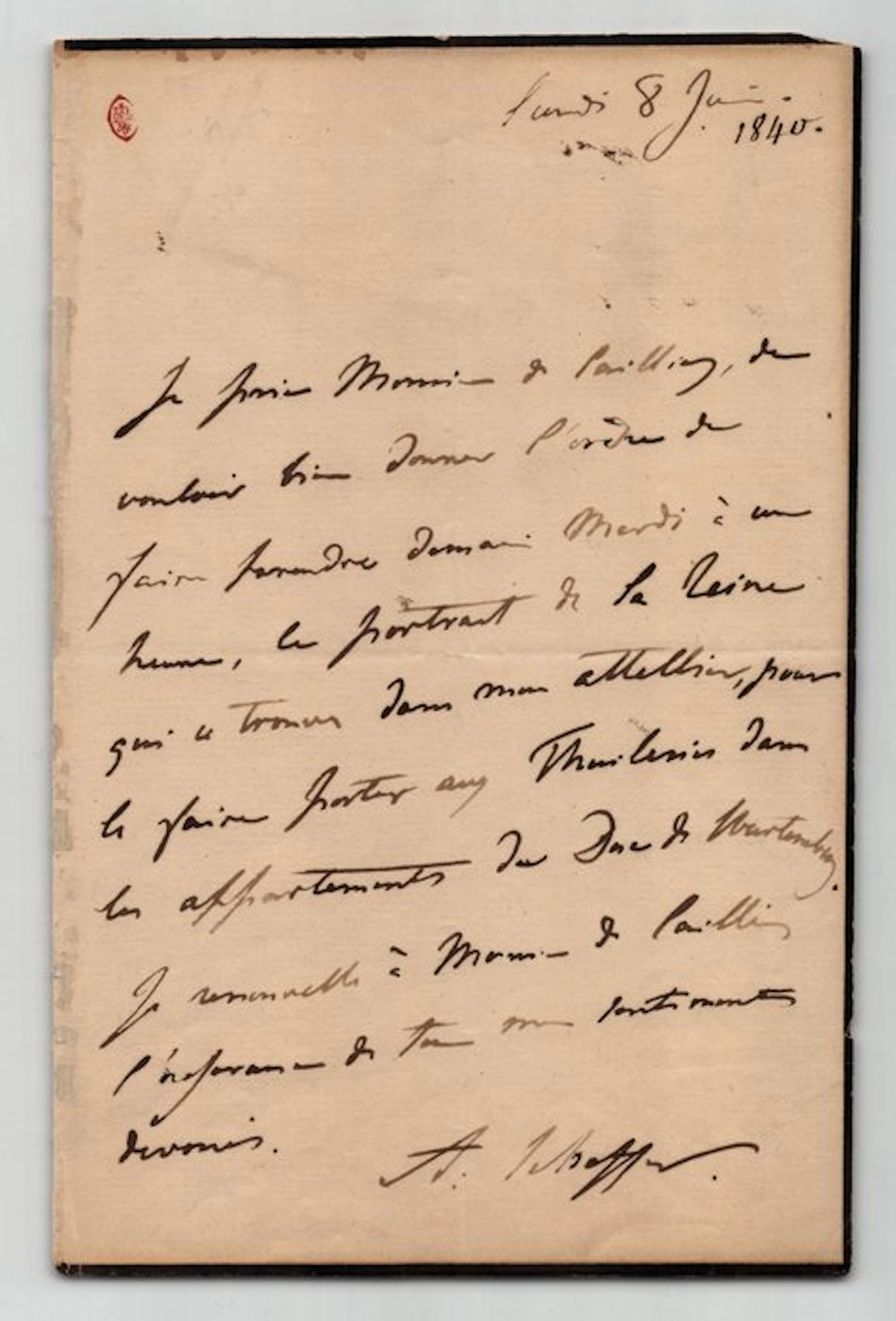 Ary Scheffer - Lettre autographe signée à Monsieur de...