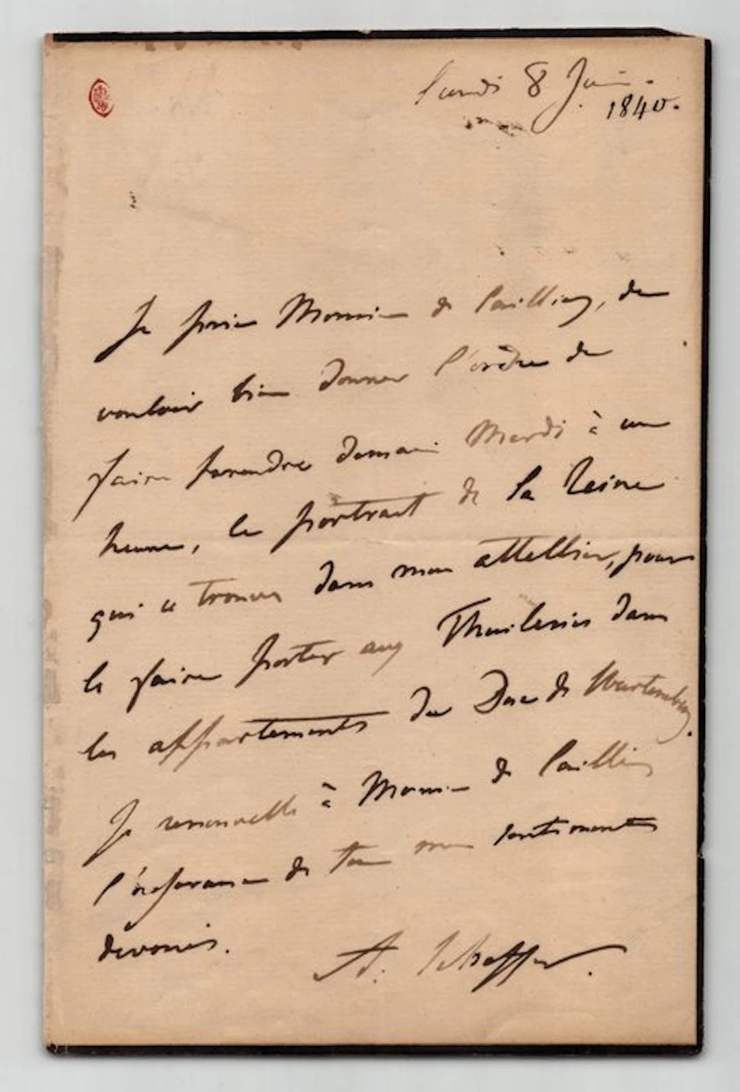 Ary Scheffer - Lettre autographe signée à Monsieur de...