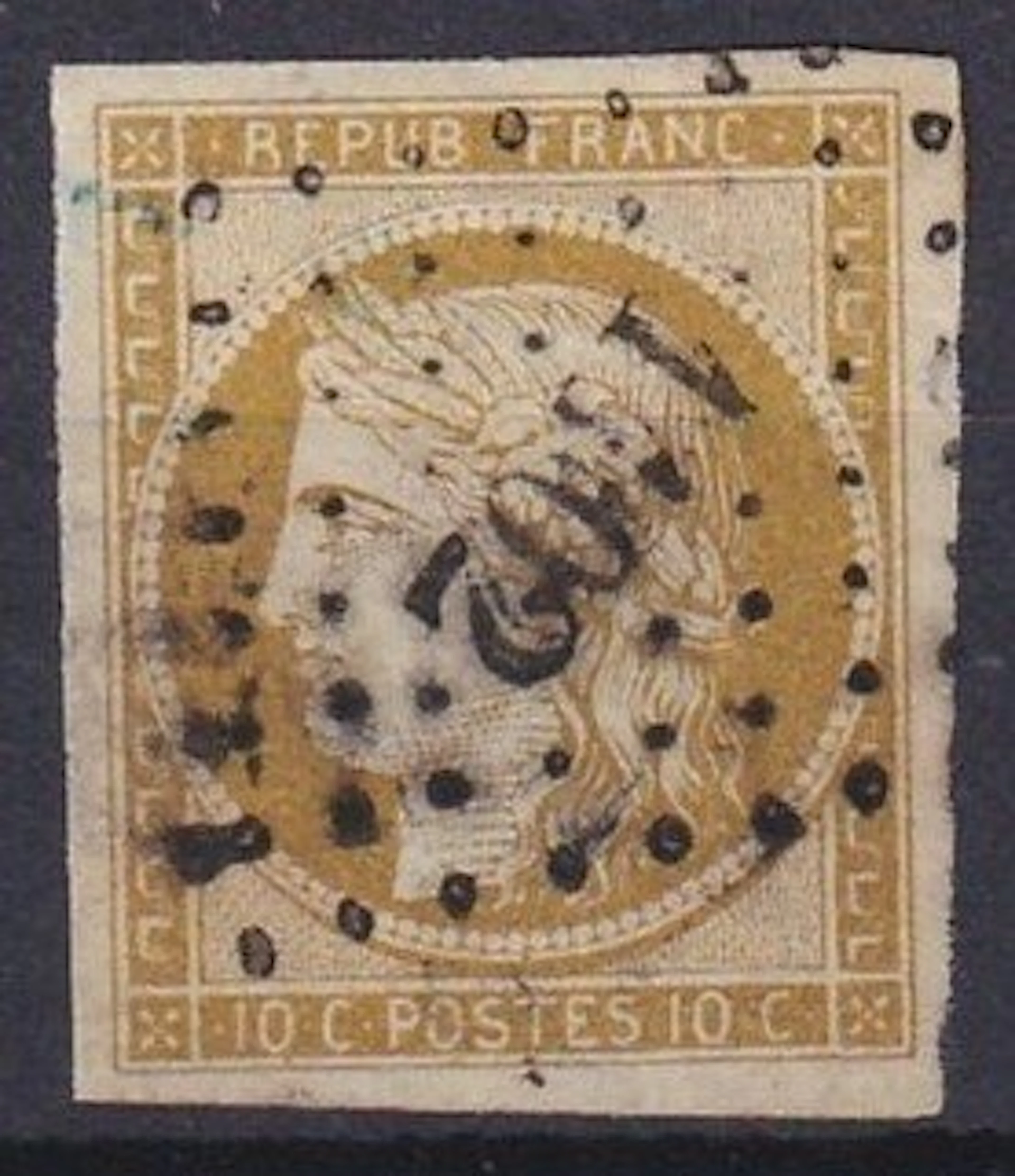 France 1850 - Cérès 10c bistre-verdâtre - Yvert n°1b