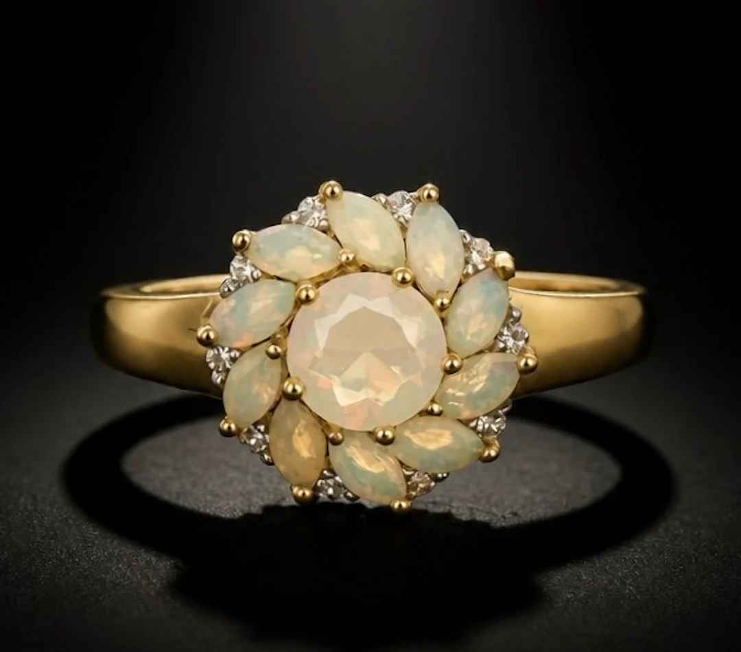 No reserve price - Ring 925 silver, Ethiopian opal, emerald