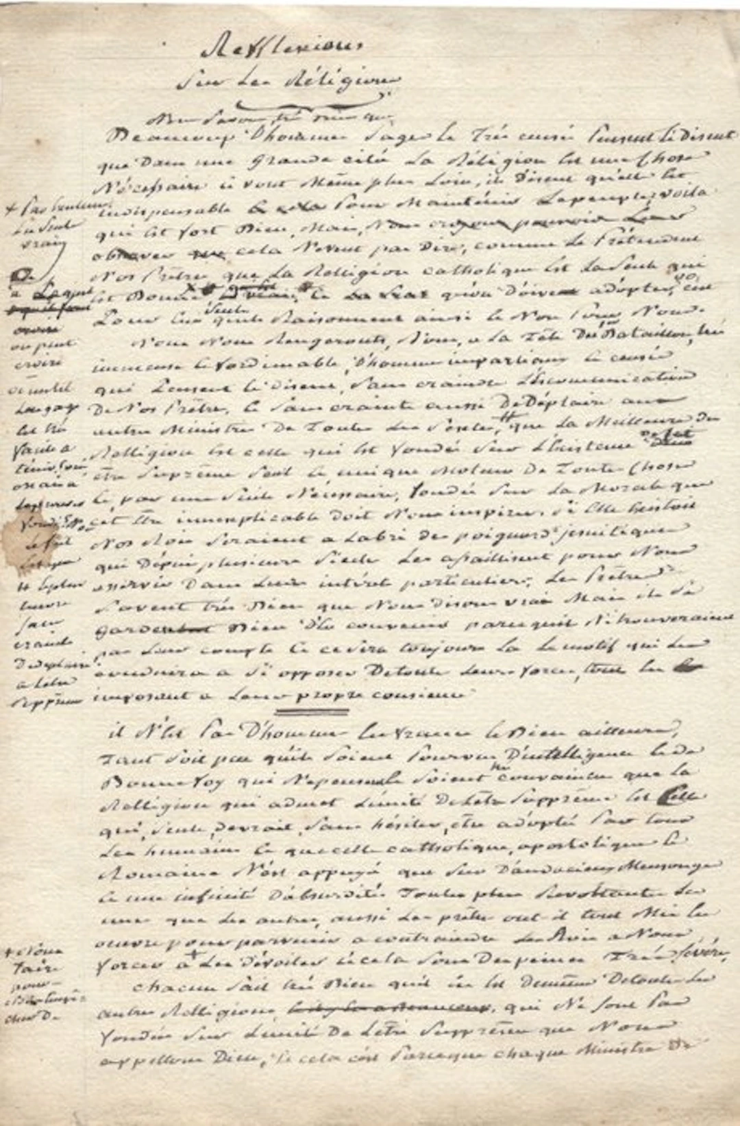 [manuscrit] [révolution] - Réflexions sur la Religion - 1796
