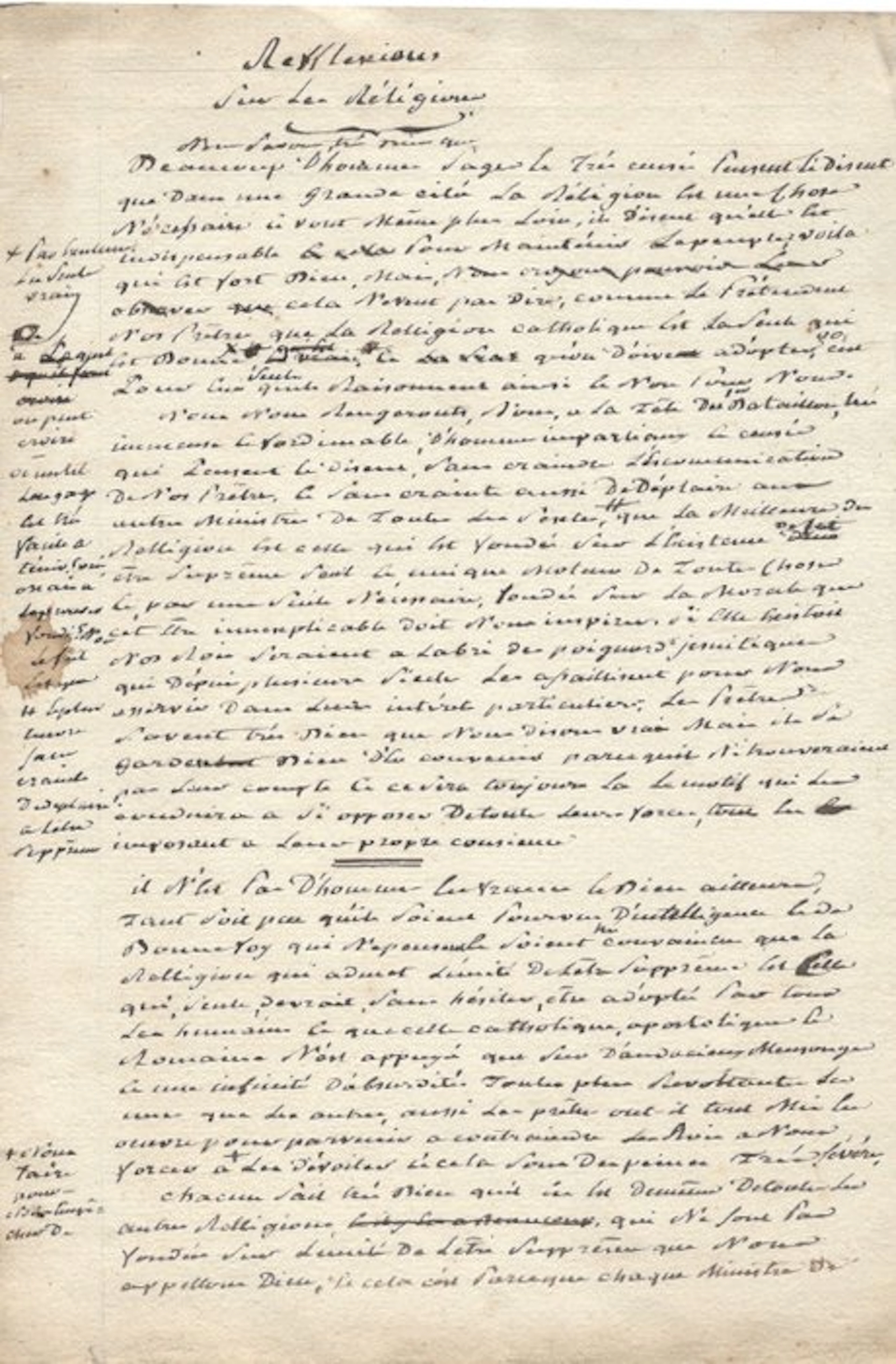 [manuscrit] [révolution] - Réflexions sur la Religion - 1796
