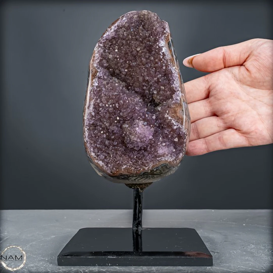 Natural amethyst druse on a stand from Uruguay – elegant...