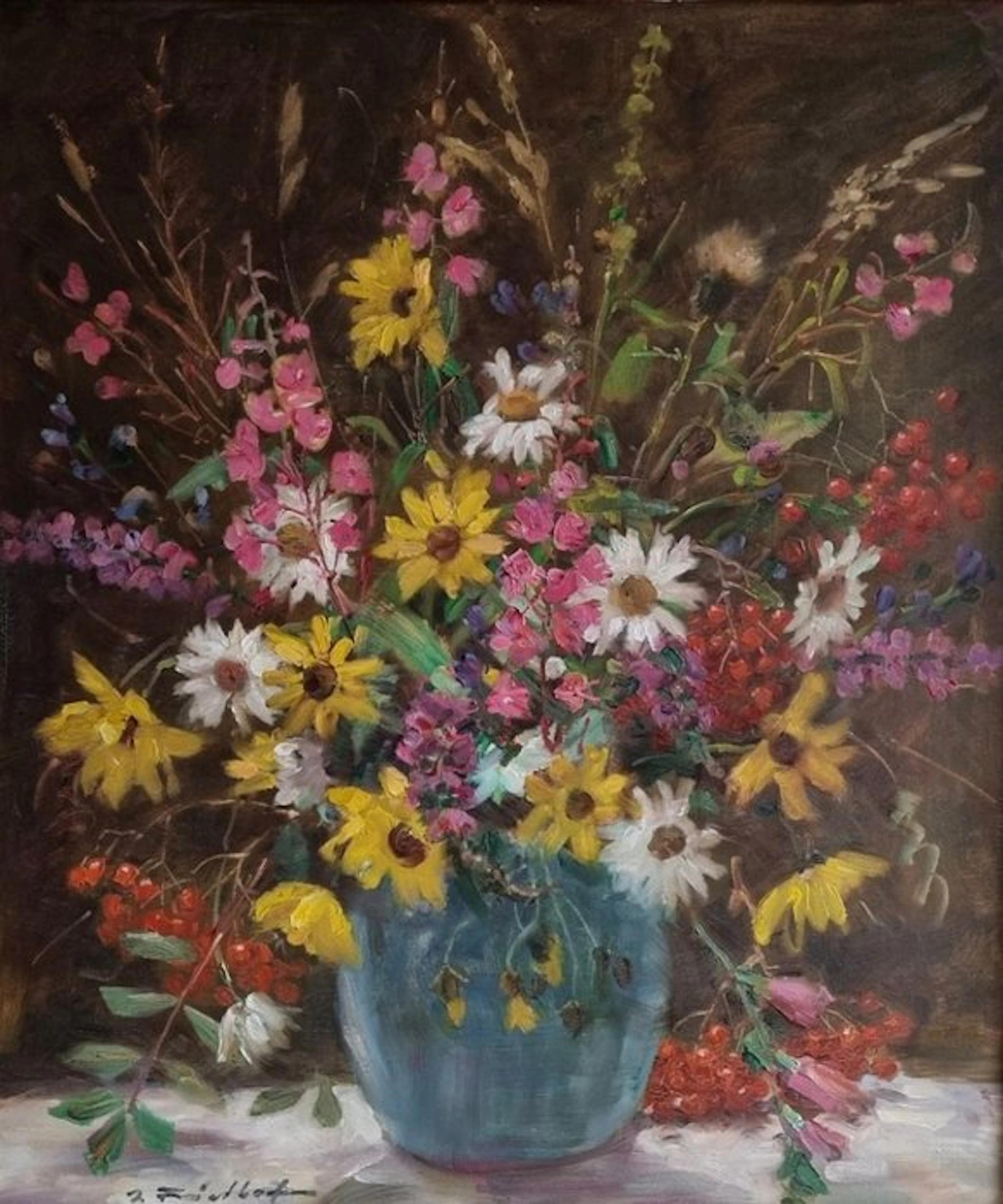 German School (XX), signed "A. Fialkofen" - Blumenstrauß in Vase mit