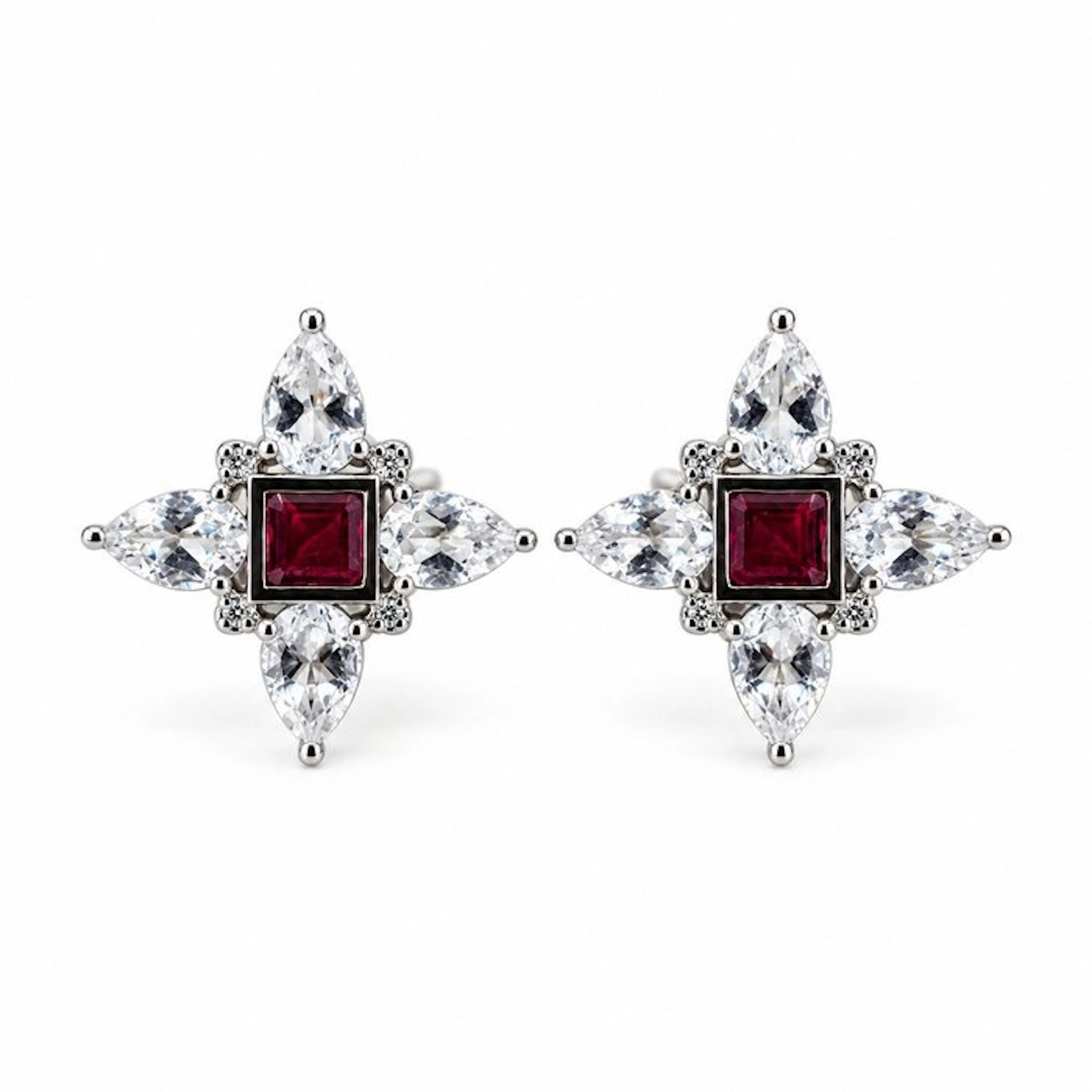 No reserve price - Earrings Gold-plated Ruby - Diamond - 18kt Gold Plated