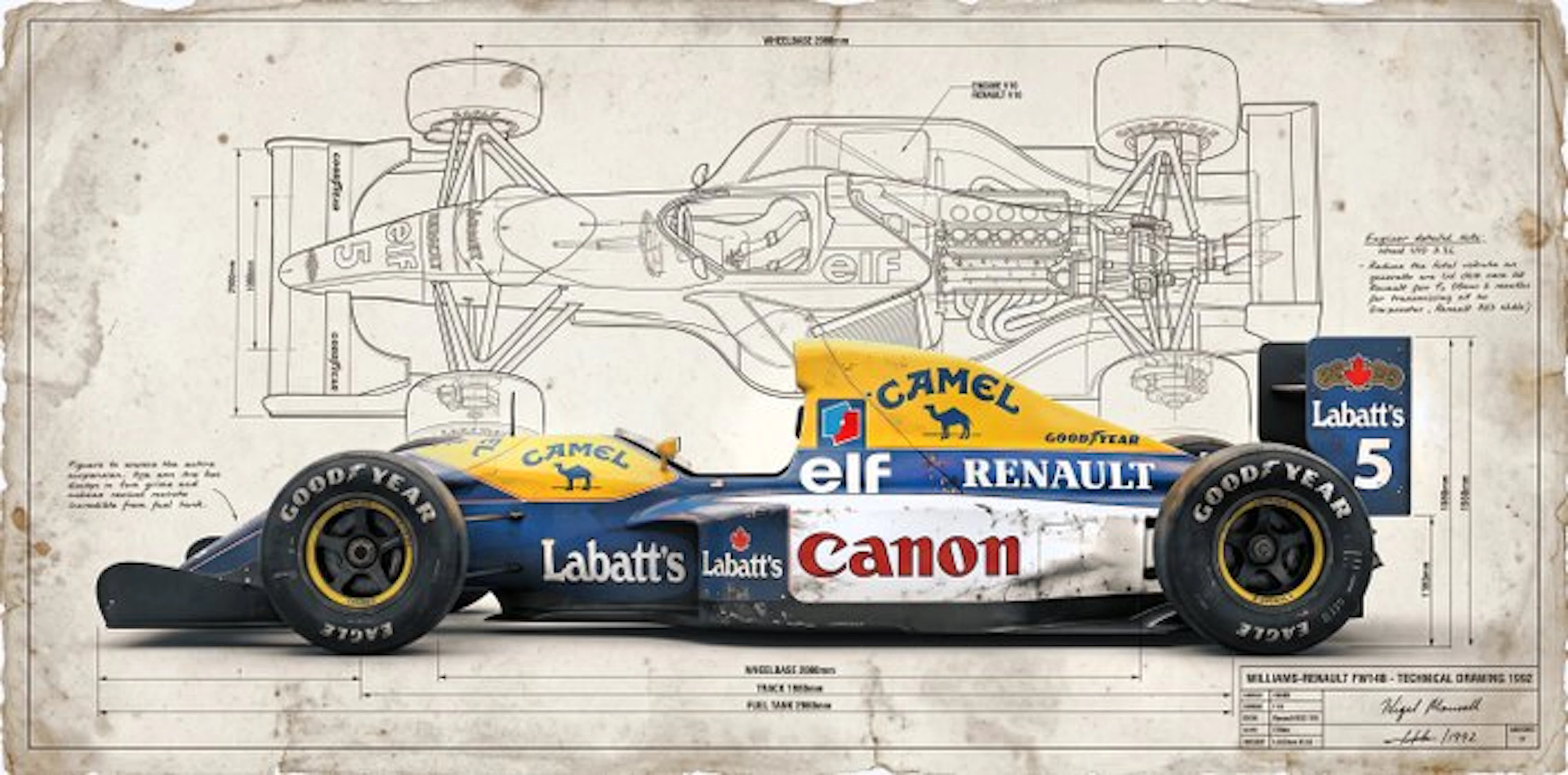Artxlife - Williams-Renault FW14B Technical Drawing 1992