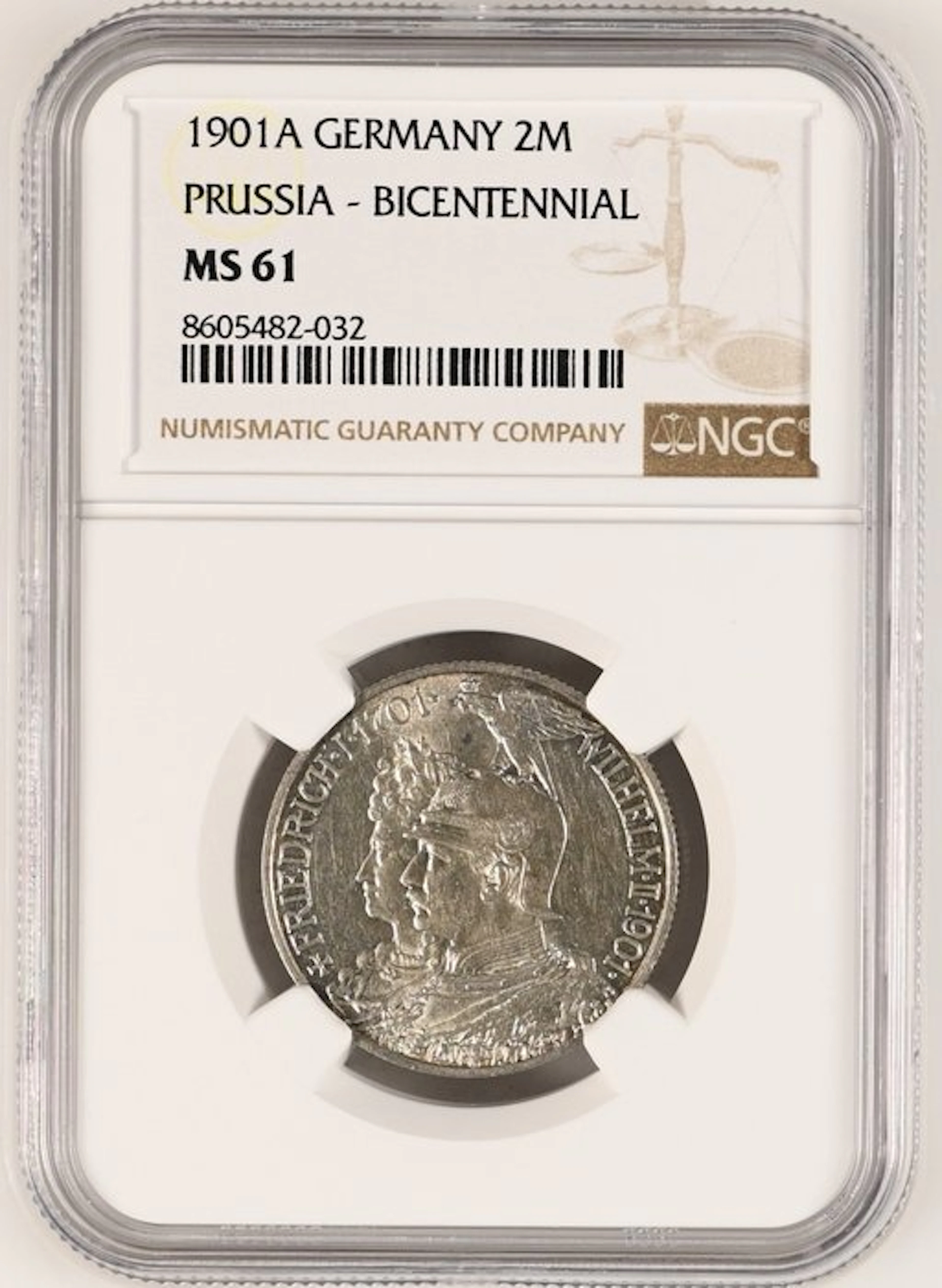 Germany, Prussia Wilhelm II. 2 Mark 1901 - NGC MS61 (200th Anniversary)