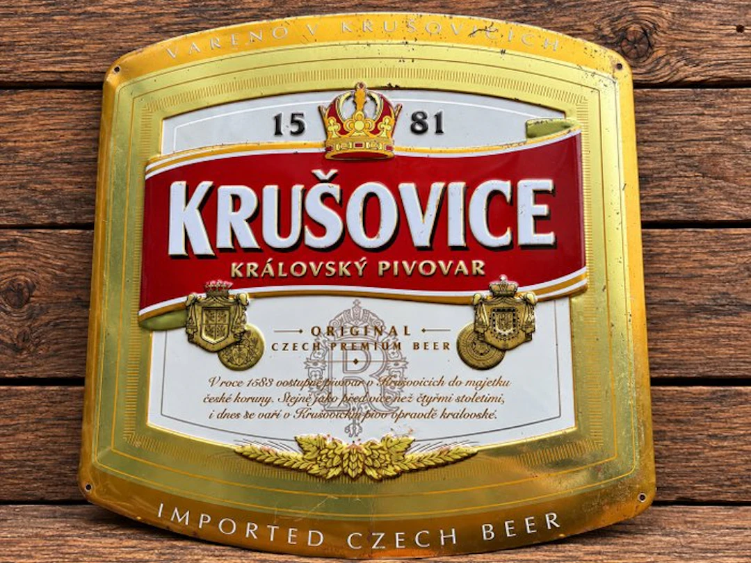 Krušovice - Krušovice advertising board - Advertising sign - Tin, Metal