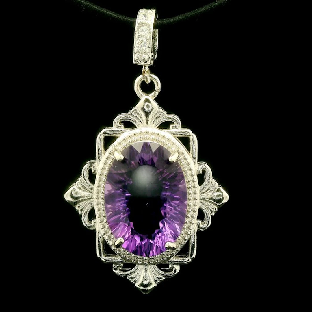 Amethyst - Stainless Steel – Amethyst Filigree Pendant, Steel - Pendant