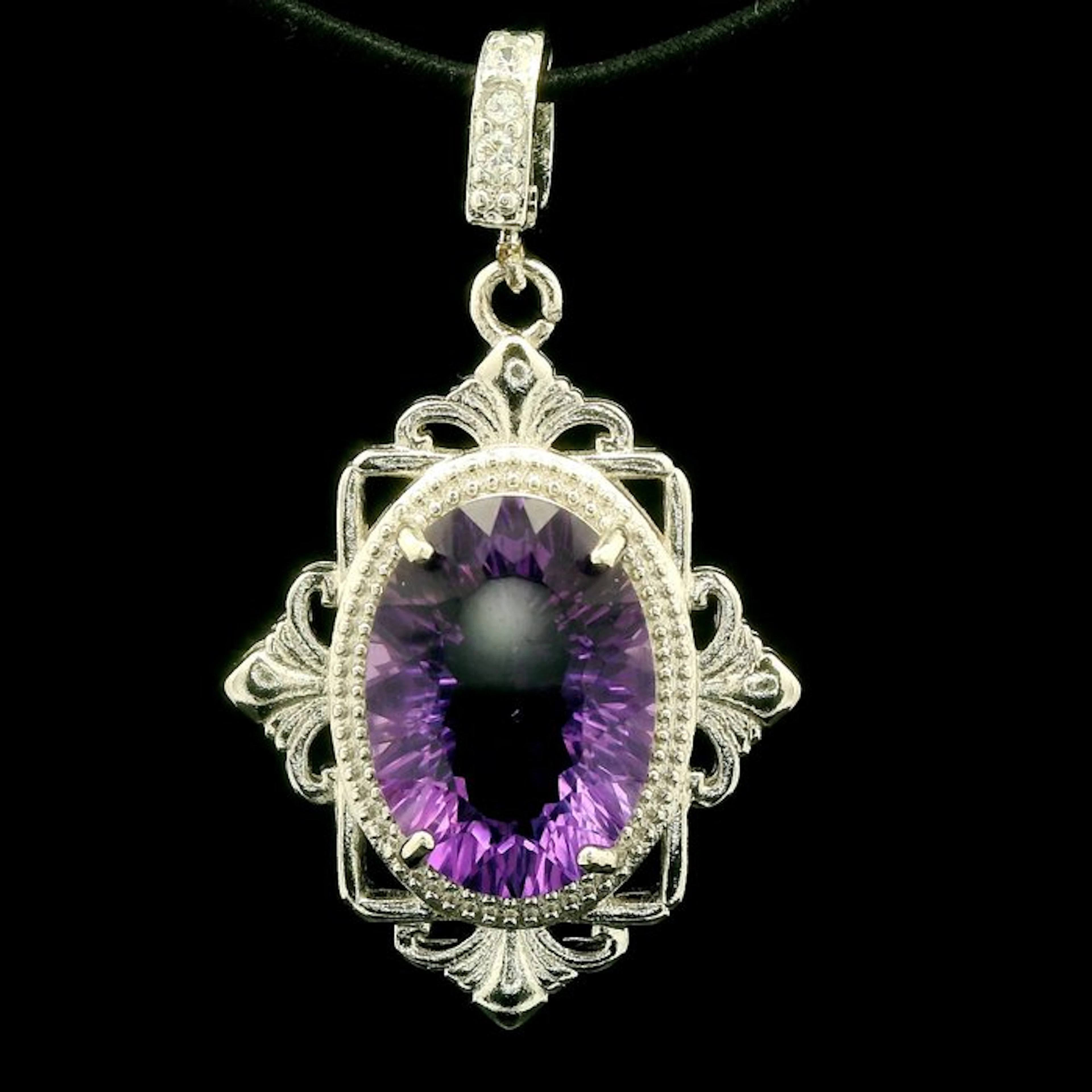 Amethyst - Stainless Steel – Amethyst Filigree Pendant, Steel - Pendant