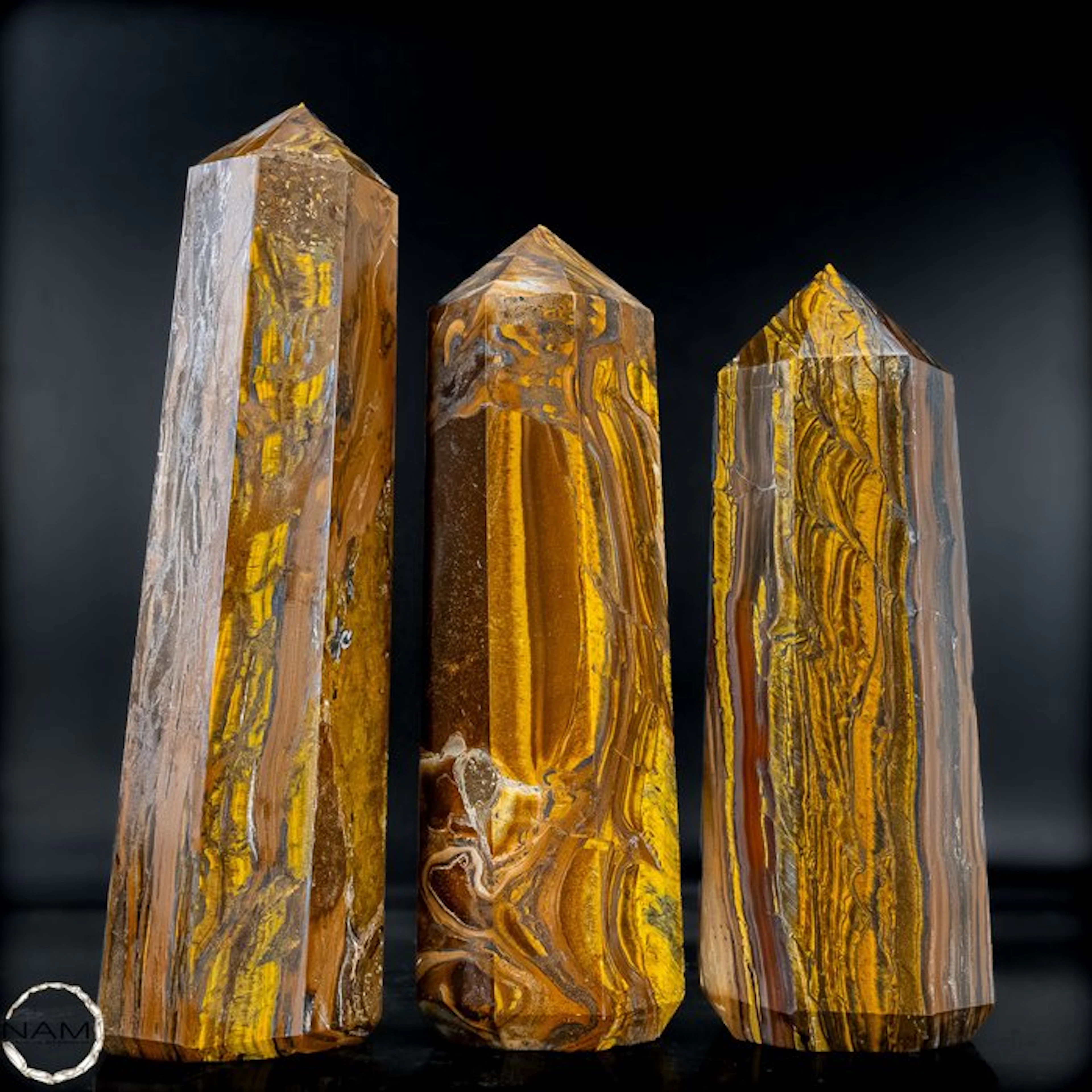 Tiger's Eye Obelisk Set – Golden-brown elegance with a...