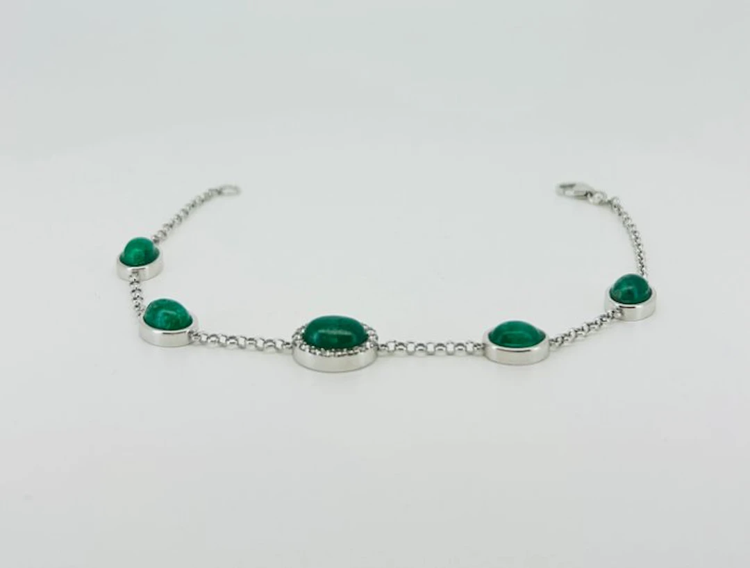 Bracelet - 18 kt. White gold - 6.12ct. tw. Emerald - Diamond