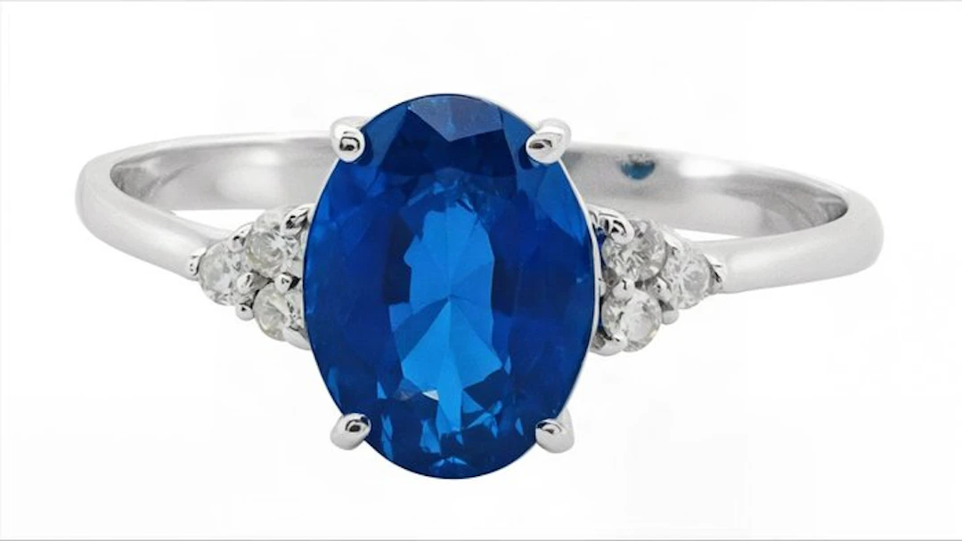 No reserve price - Ring - 14 kt. White gold Sapphire - Diamond