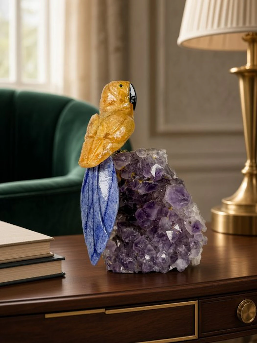 Beautiful piece - hand-carved yellow/orange parrot on...