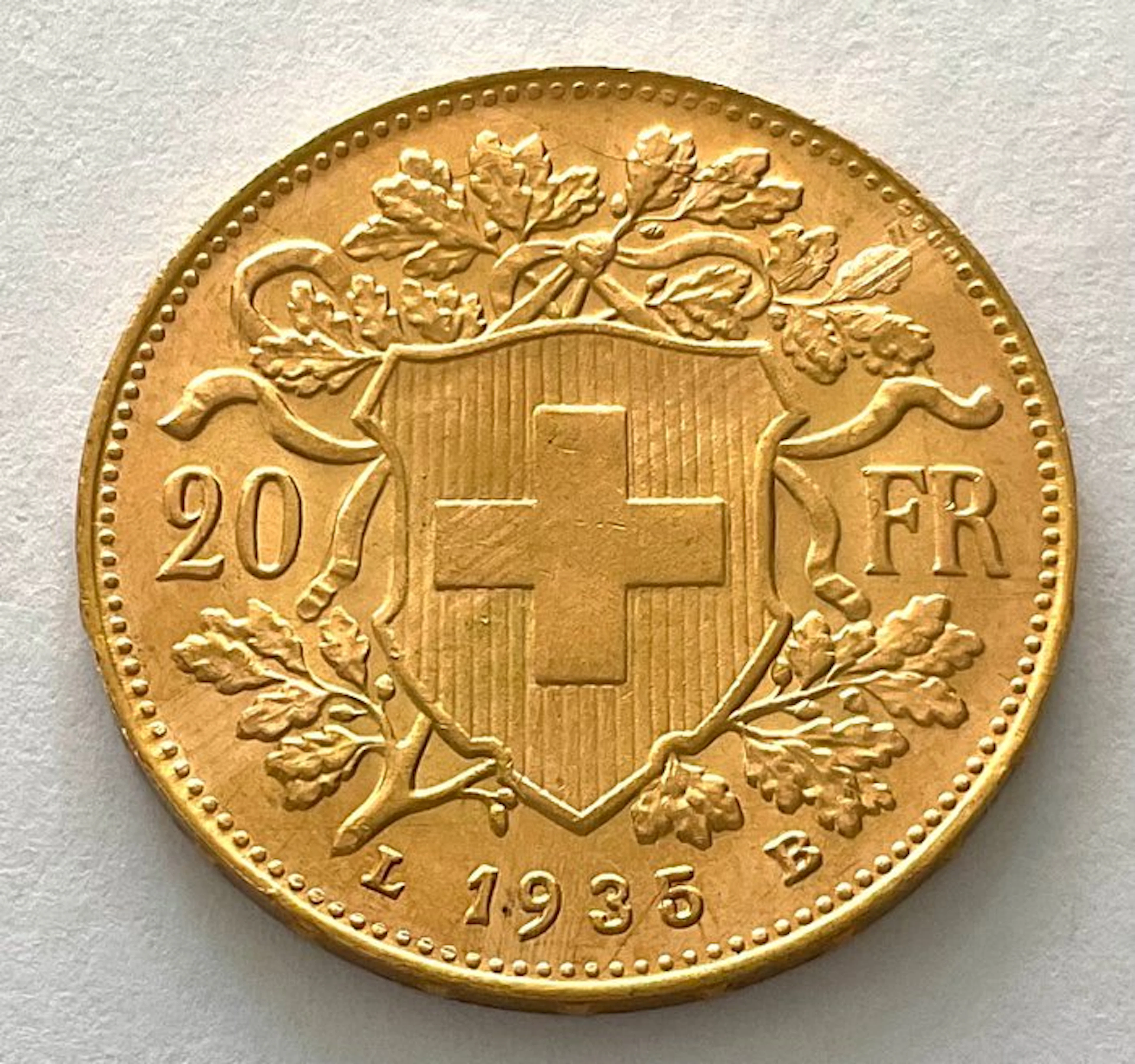 Switzerland. 20 Francs 1935 LB - Vreneli