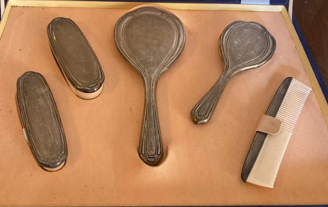 Art Deco Toilet set (6) - .800 silver - Vanity Set