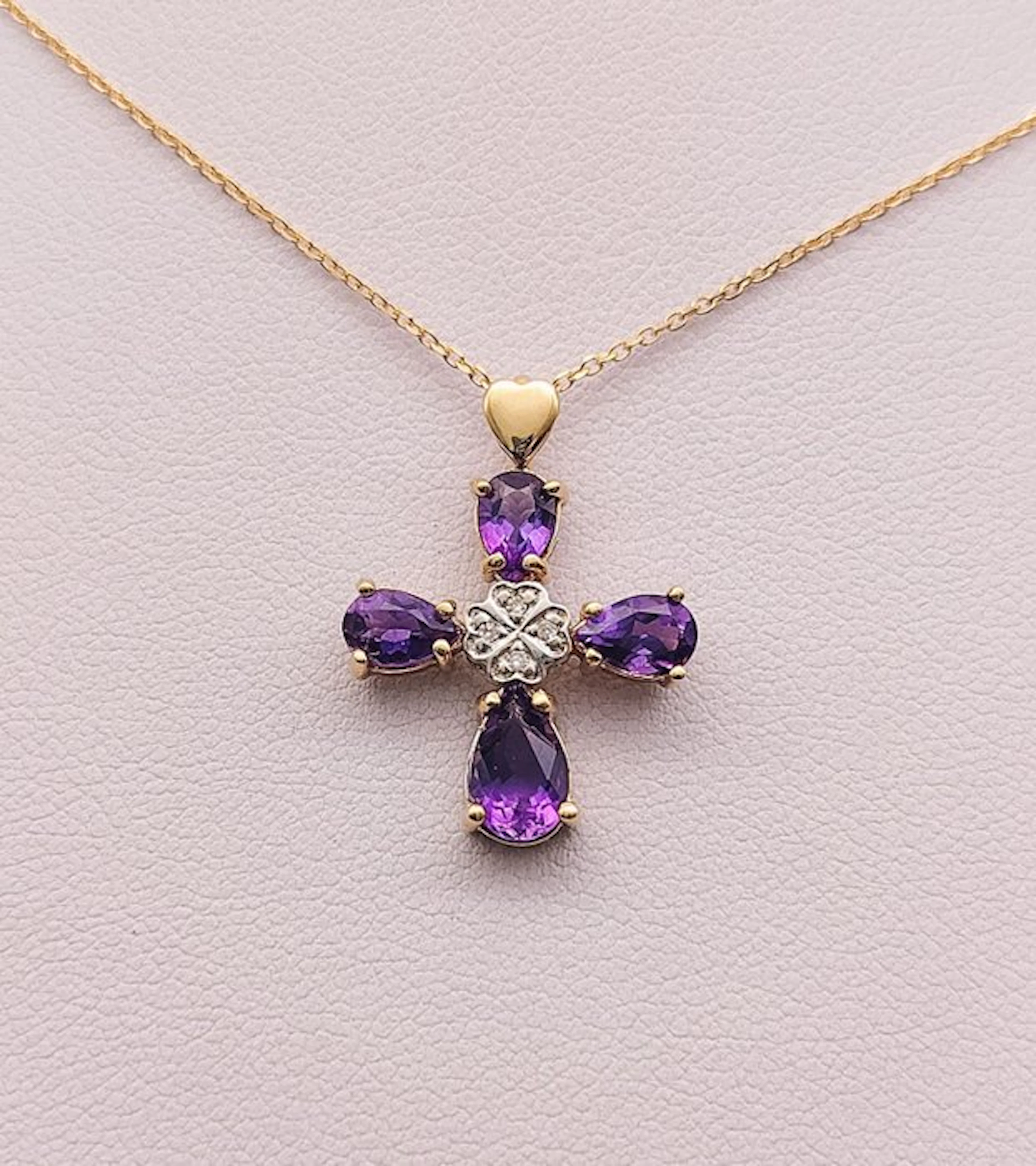 Pendant - 18 kt. Yellow gold Amethyst - Diamond