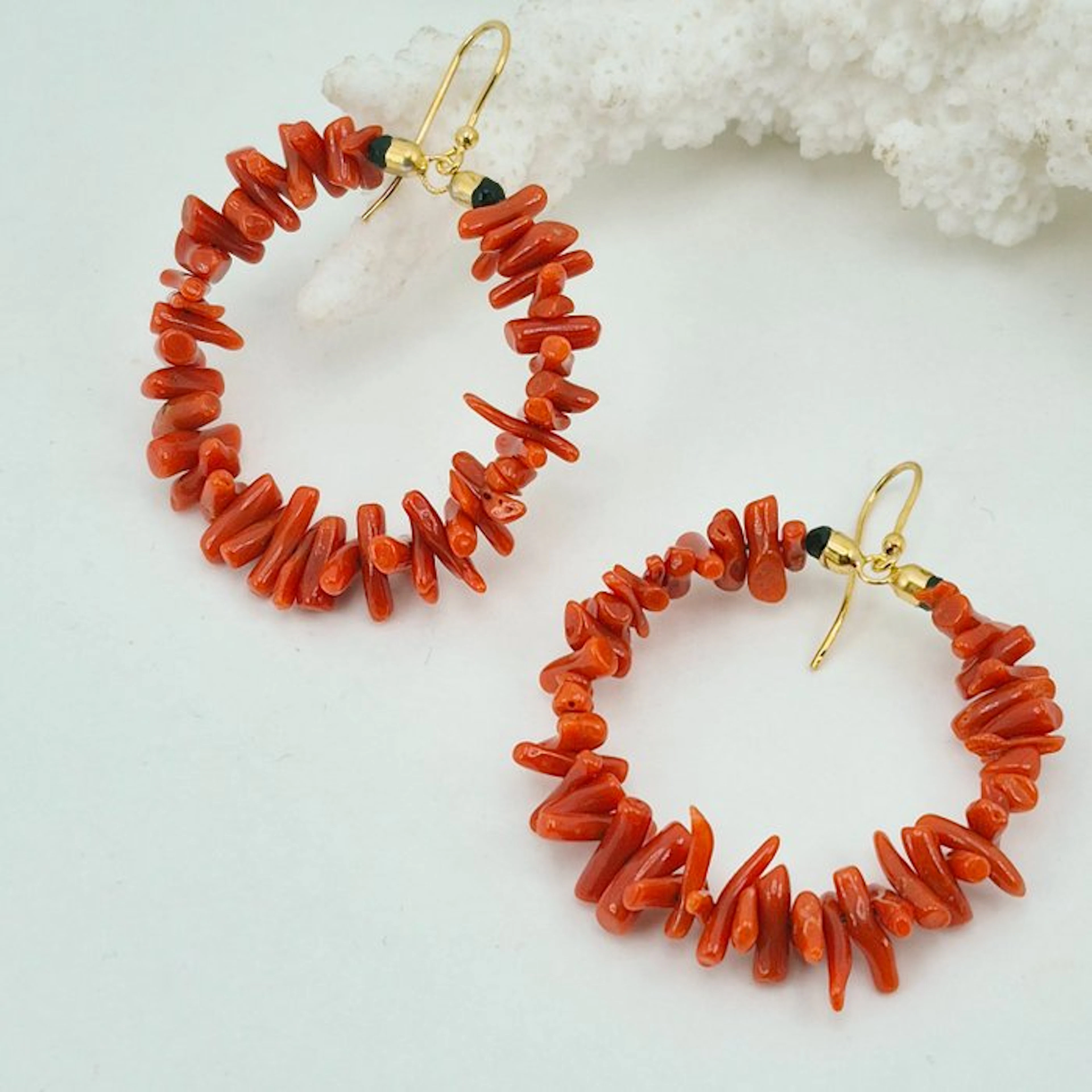 Coral - Silver, Gold-plated, No Reserve - Earrings - CORALLO MEDITERRANEO