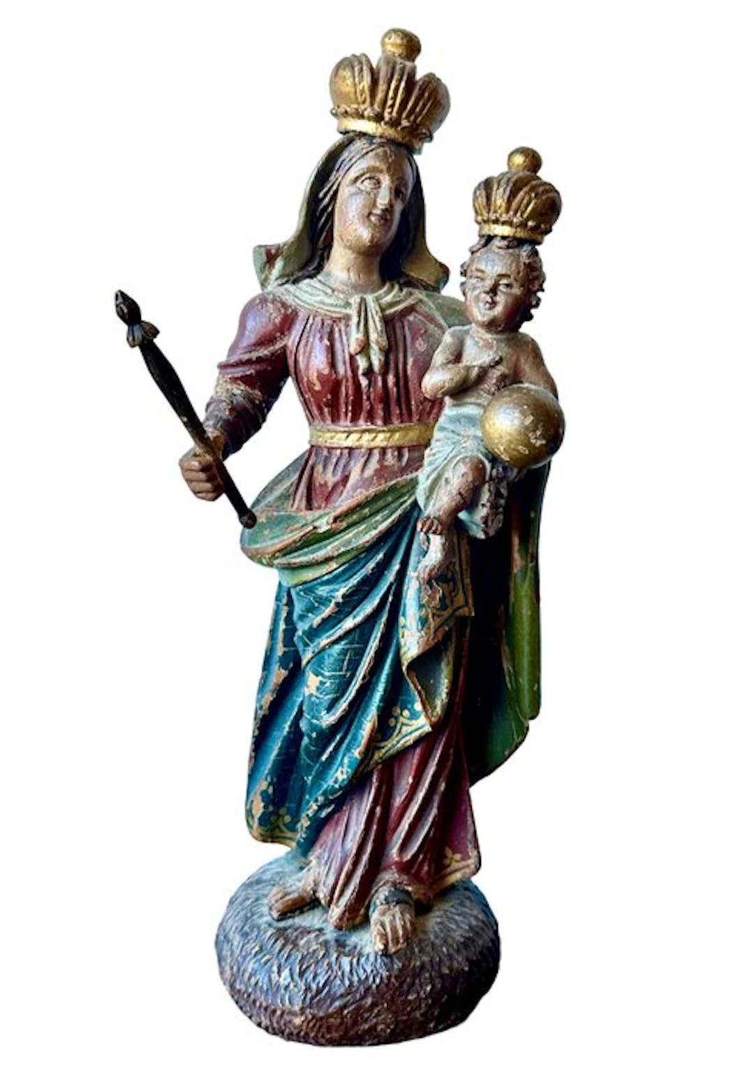 Statue, 18-19e eeuws houten Mariabeeld Maria Regina Coeli met kindje Jezus