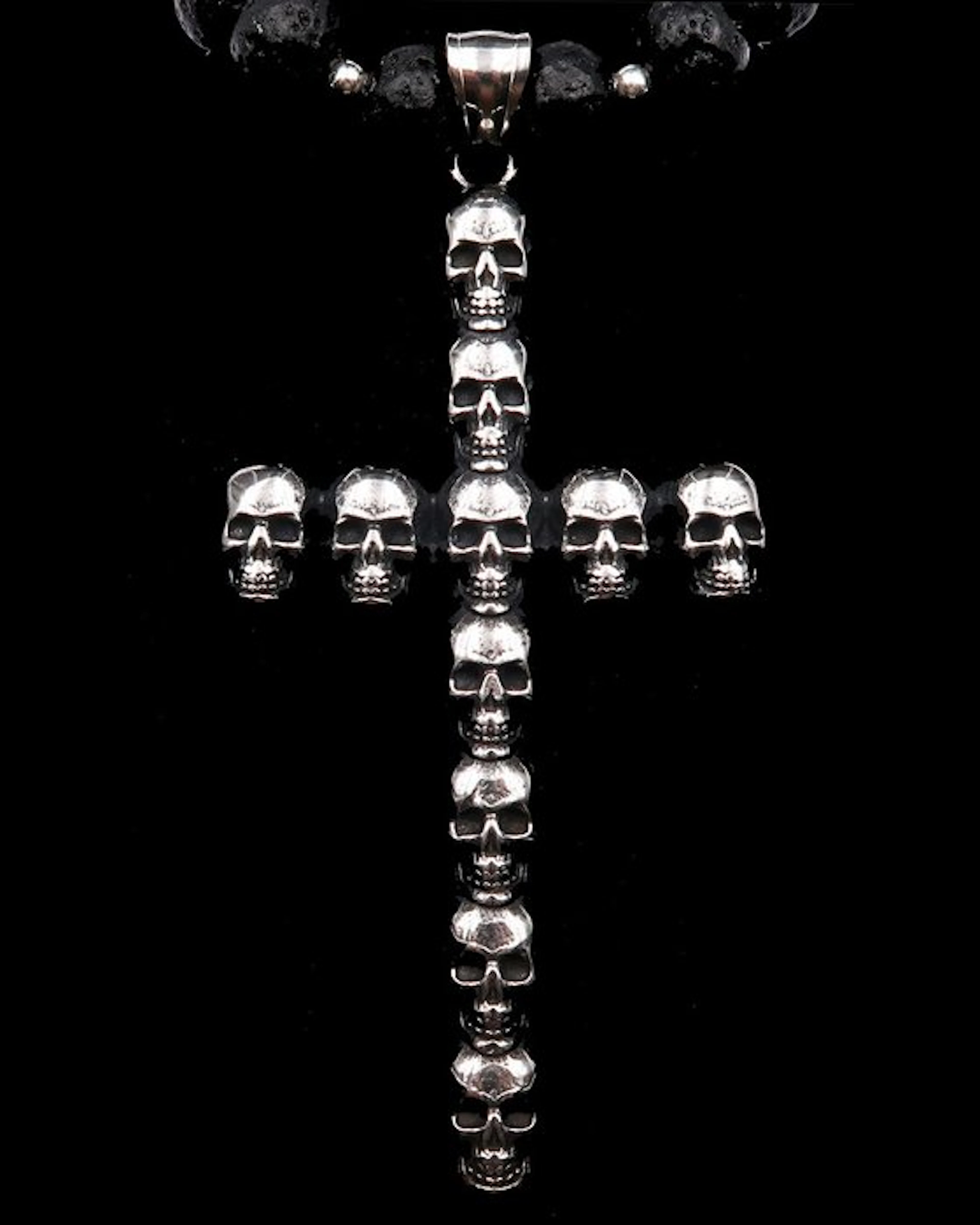 Ossuary Cross - Memento Mori in Lava Stone - Clarity