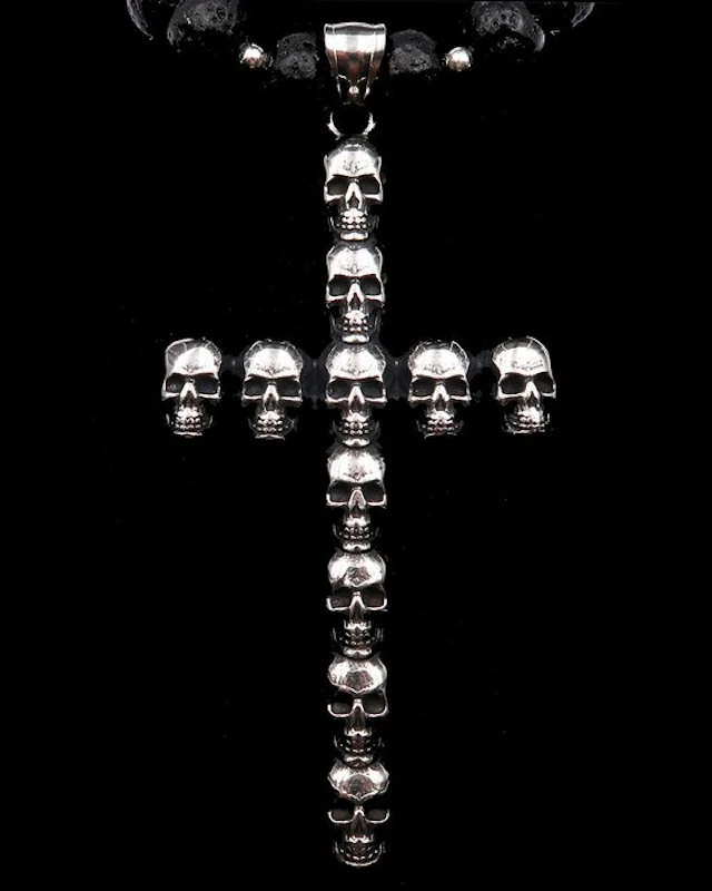 Ossuary Cross - Memento Mori in Lava Stone - Clarity