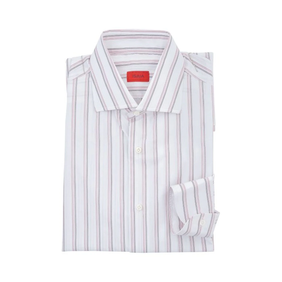 ISAIA NAPOLI - Size 18 - 45 - Striped White / Pink...