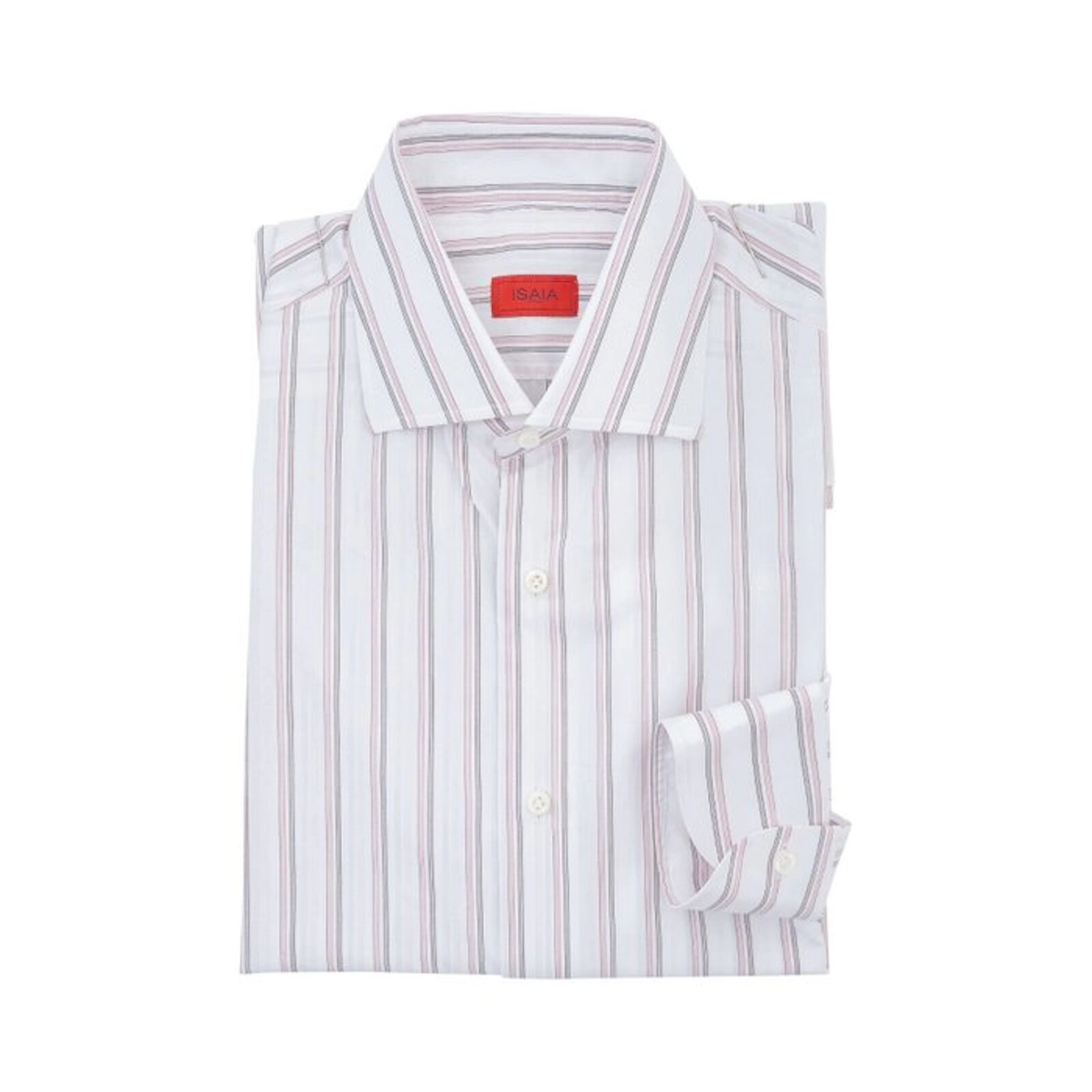 ISAIA NAPOLI - Size 18 - 45 - Striped White / Pink...