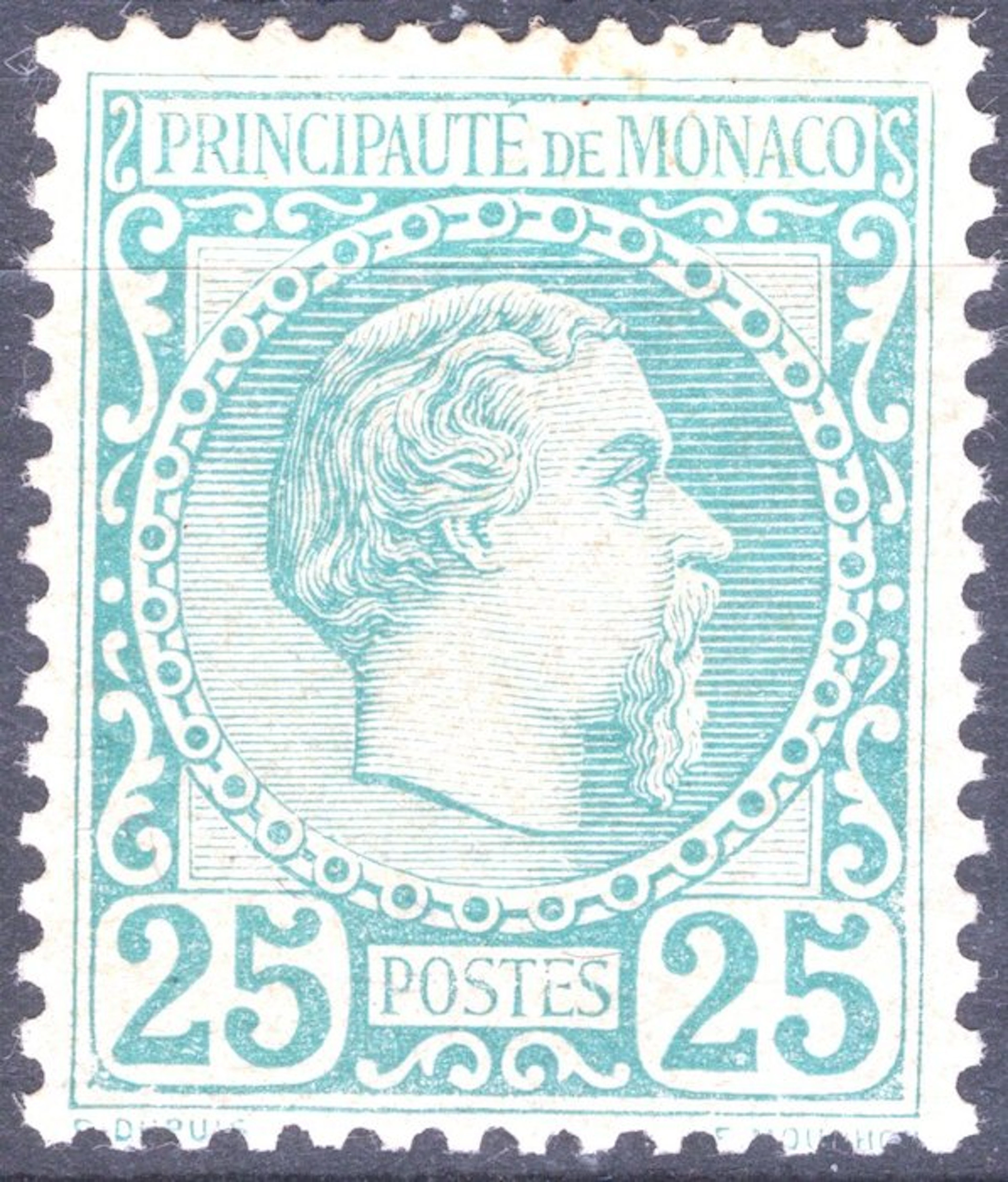 Monaco 1885 - Prince Charles III 25 c green MH* Signature...