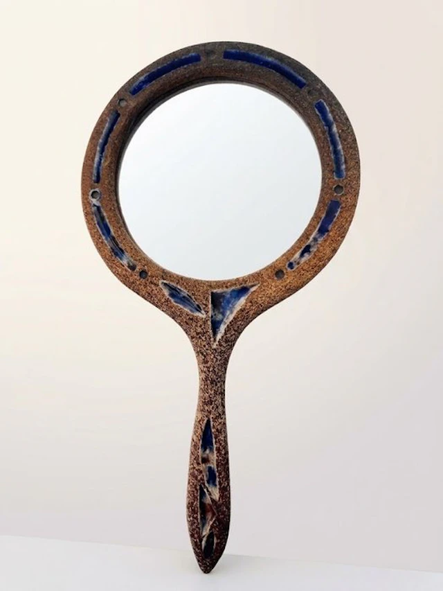 Hand mirror- Vallauris - Stoneware - Signed but not recognized.