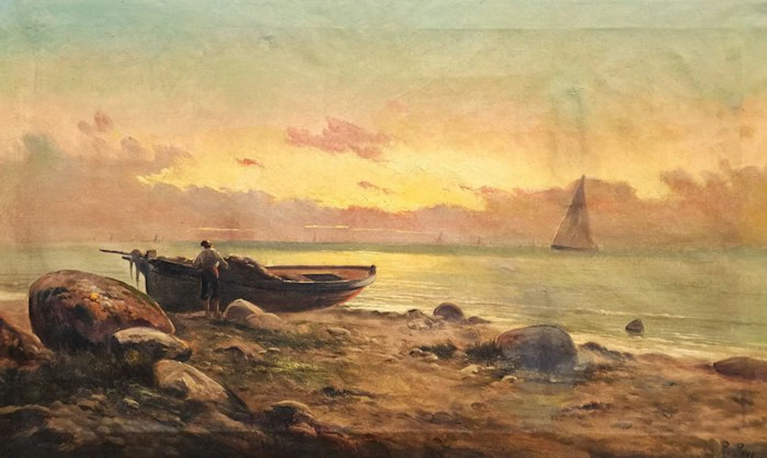 Valencian School (XIX-XX) - NO RESERVE - Fisherman at Sunset