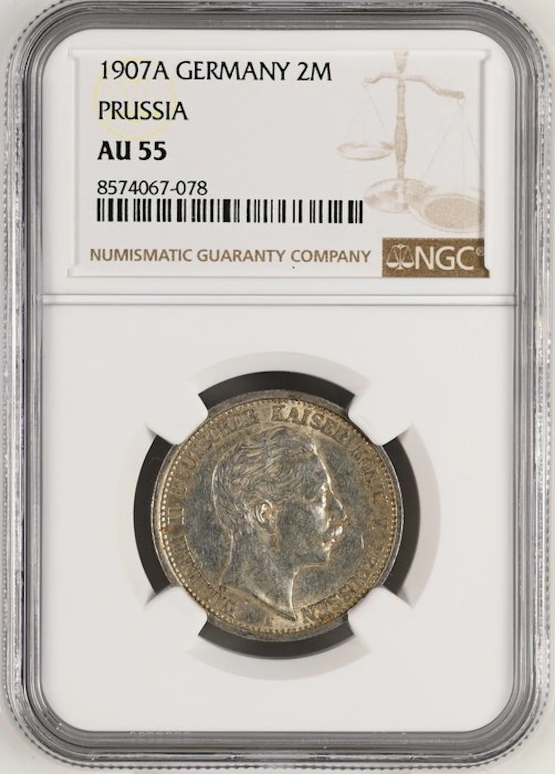 Germany, Prussia Wilhelm II. 2 Mark 1907 - NGC AU55
