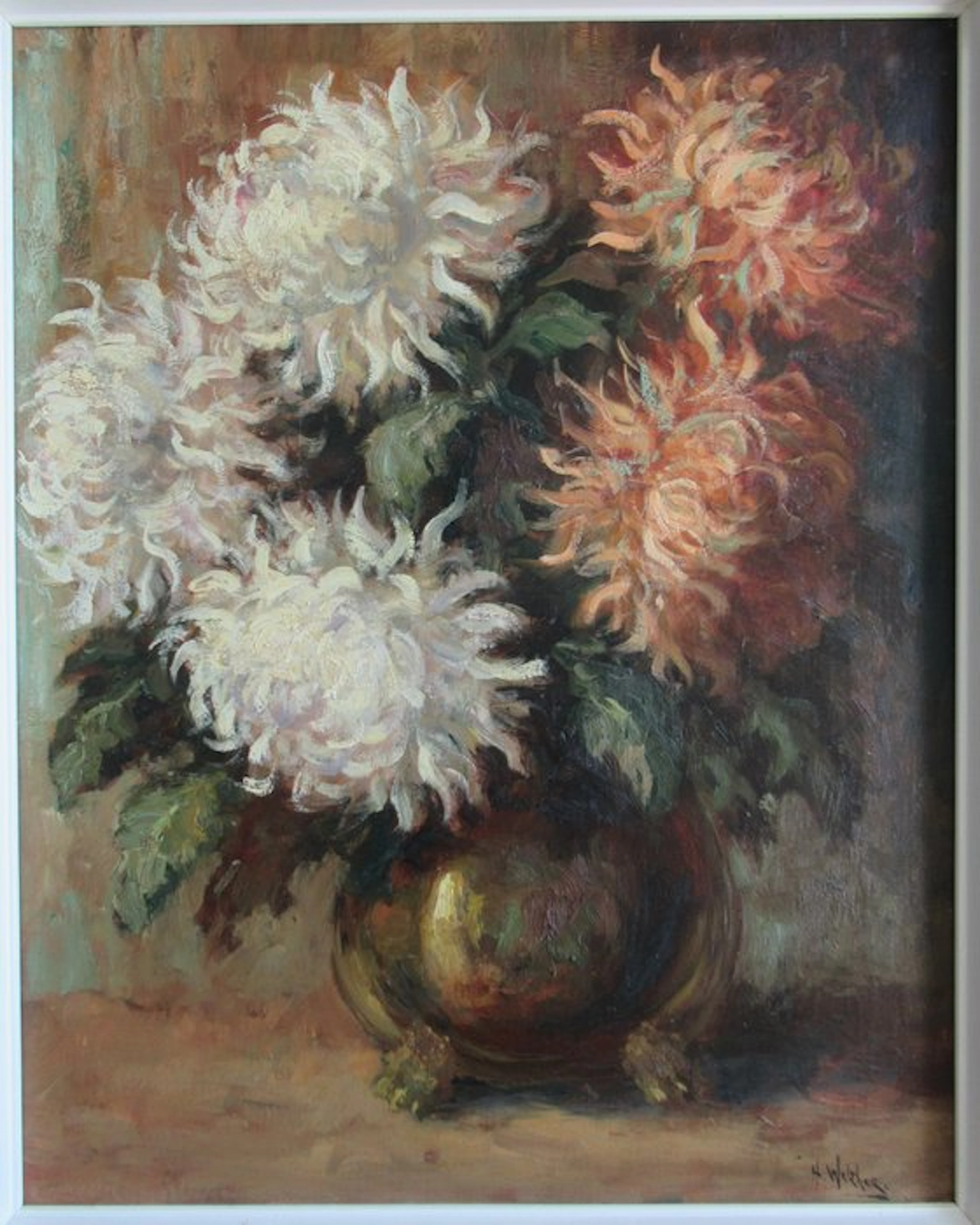 Henk Welther (1885-1947) - Chrysanten in messing pot