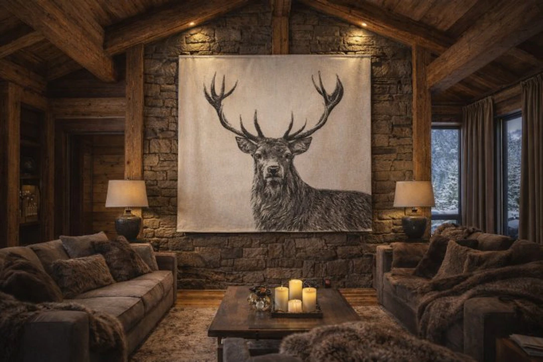 Alpaca Jacquard Tapestry "Majestic Stag" Mountain...