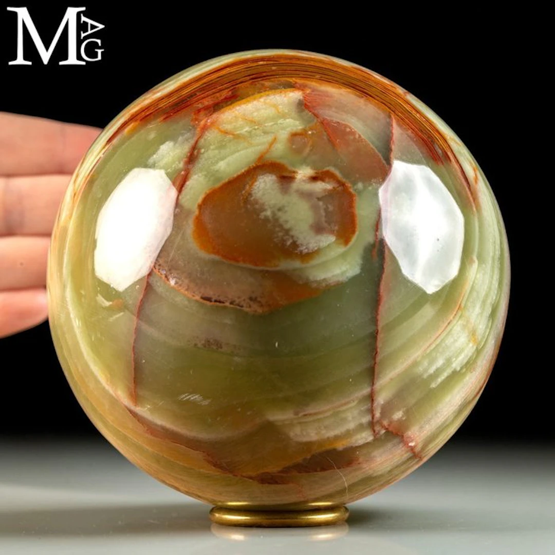 Mexican Onyx Marble Sphere - Polished Green and...