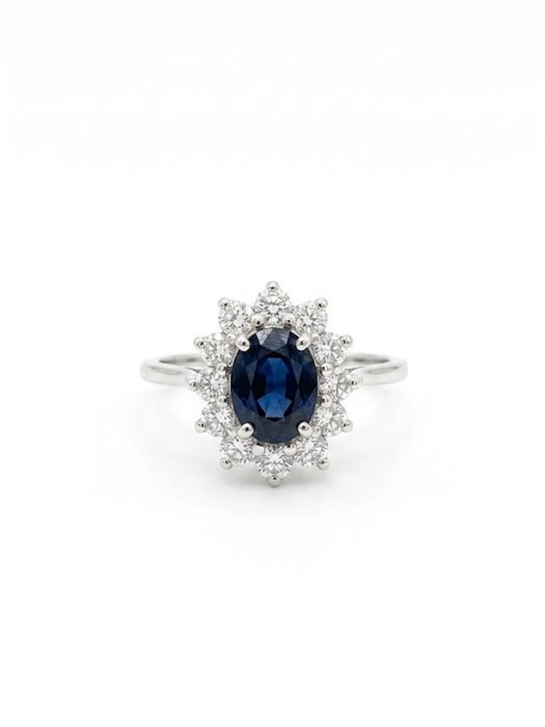 Ring - 18 kt. White gold Sapphire - Diamond - With Certificate
