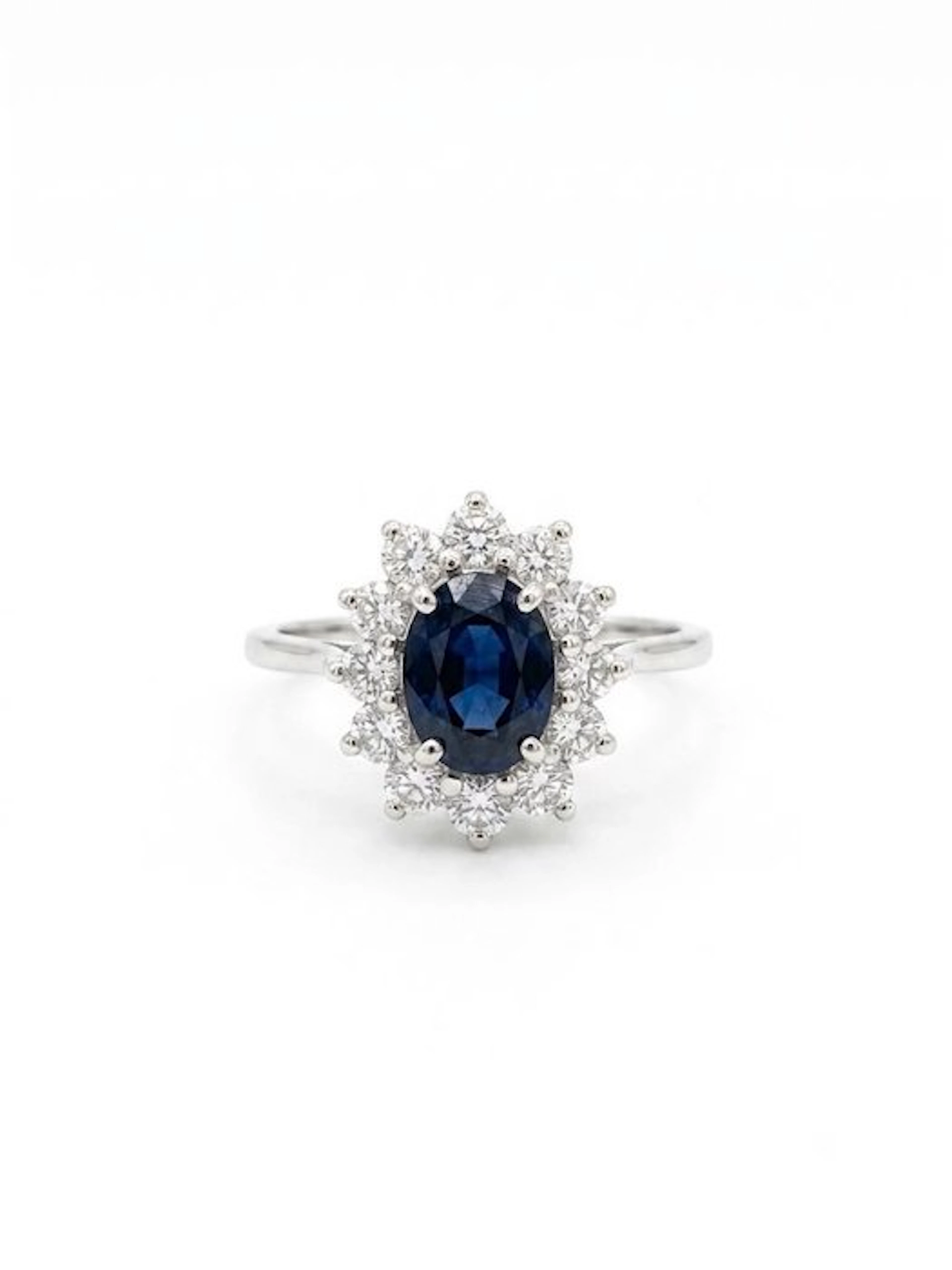 Ring - 18 kt. White gold Sapphire - Diamond - With Certificate