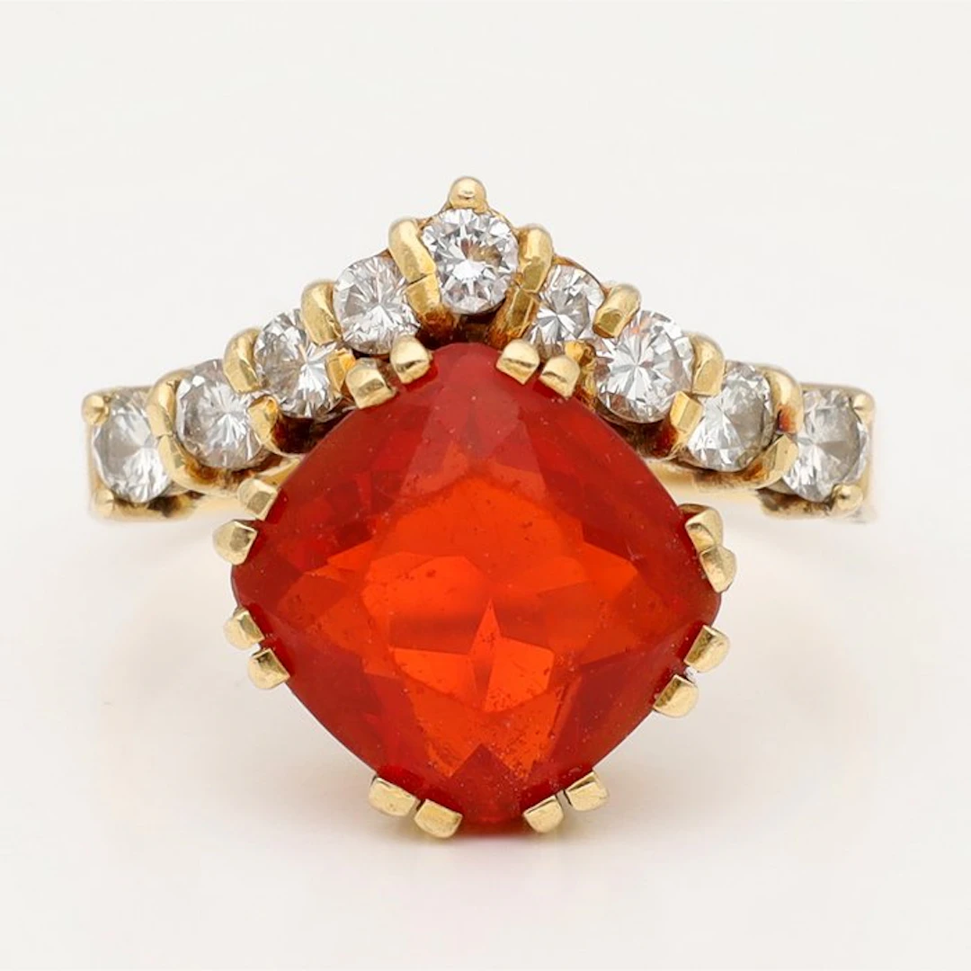 Ring - 18 kt. Yellow gold Carnelian - Diamond