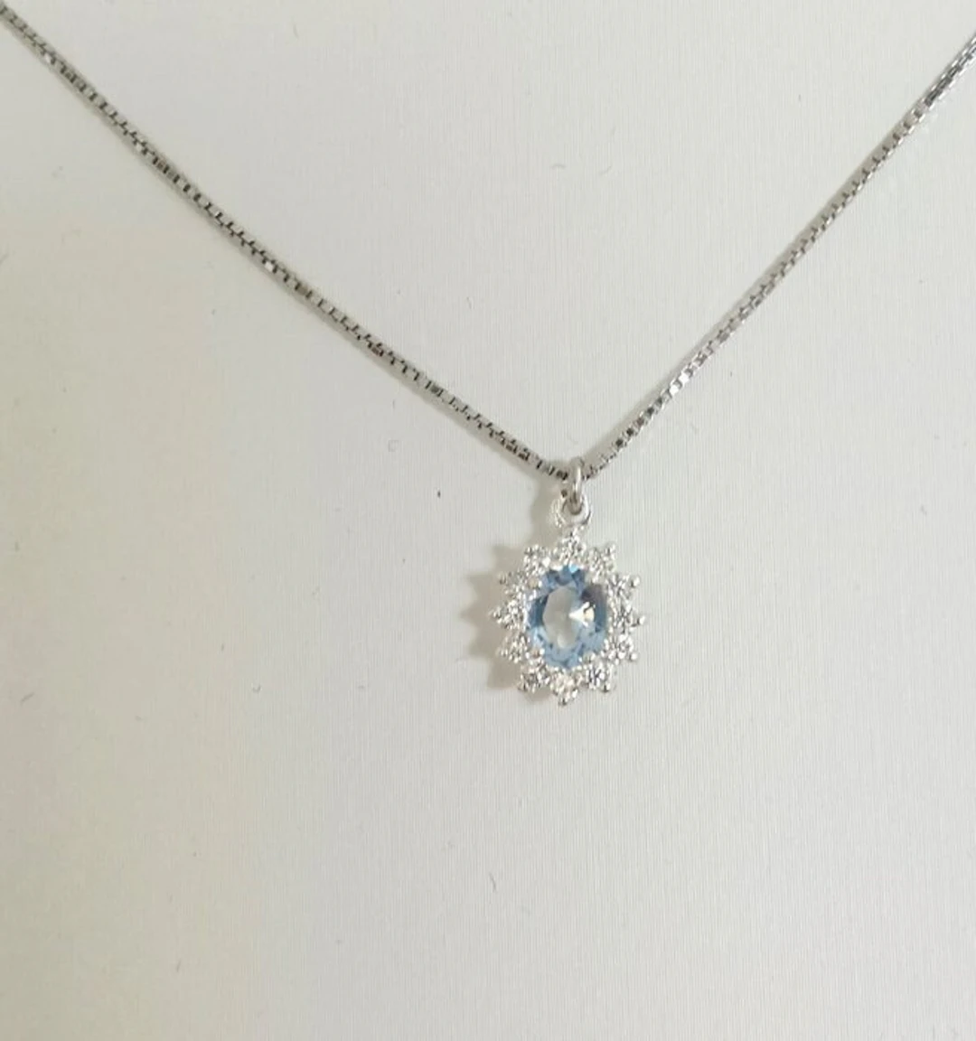 Necklace - 18 kt. White gold Diamond (Natural) - Aquamarine