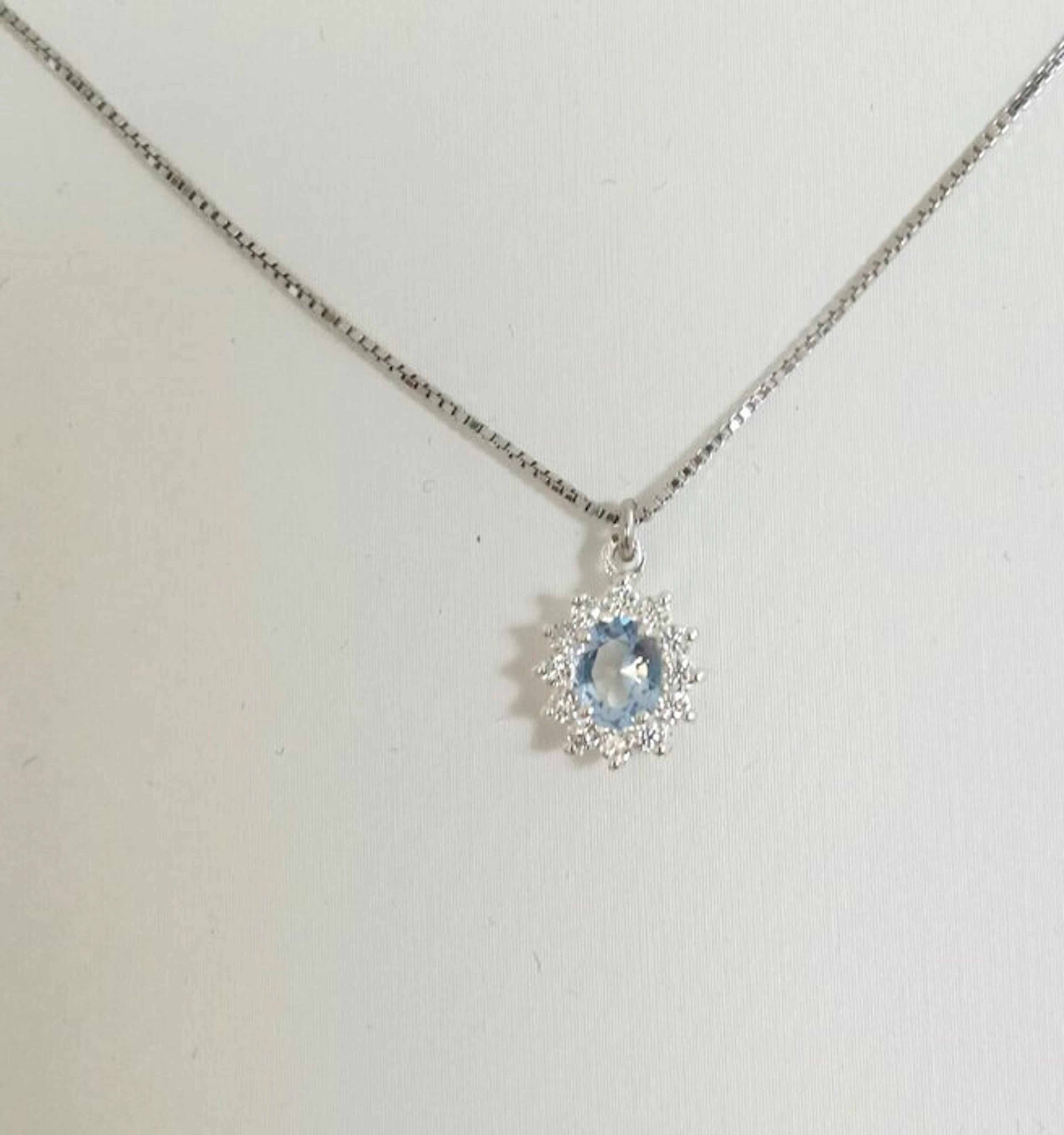 Necklace - 18 kt. White gold Diamond (Natural) - Aquamarine