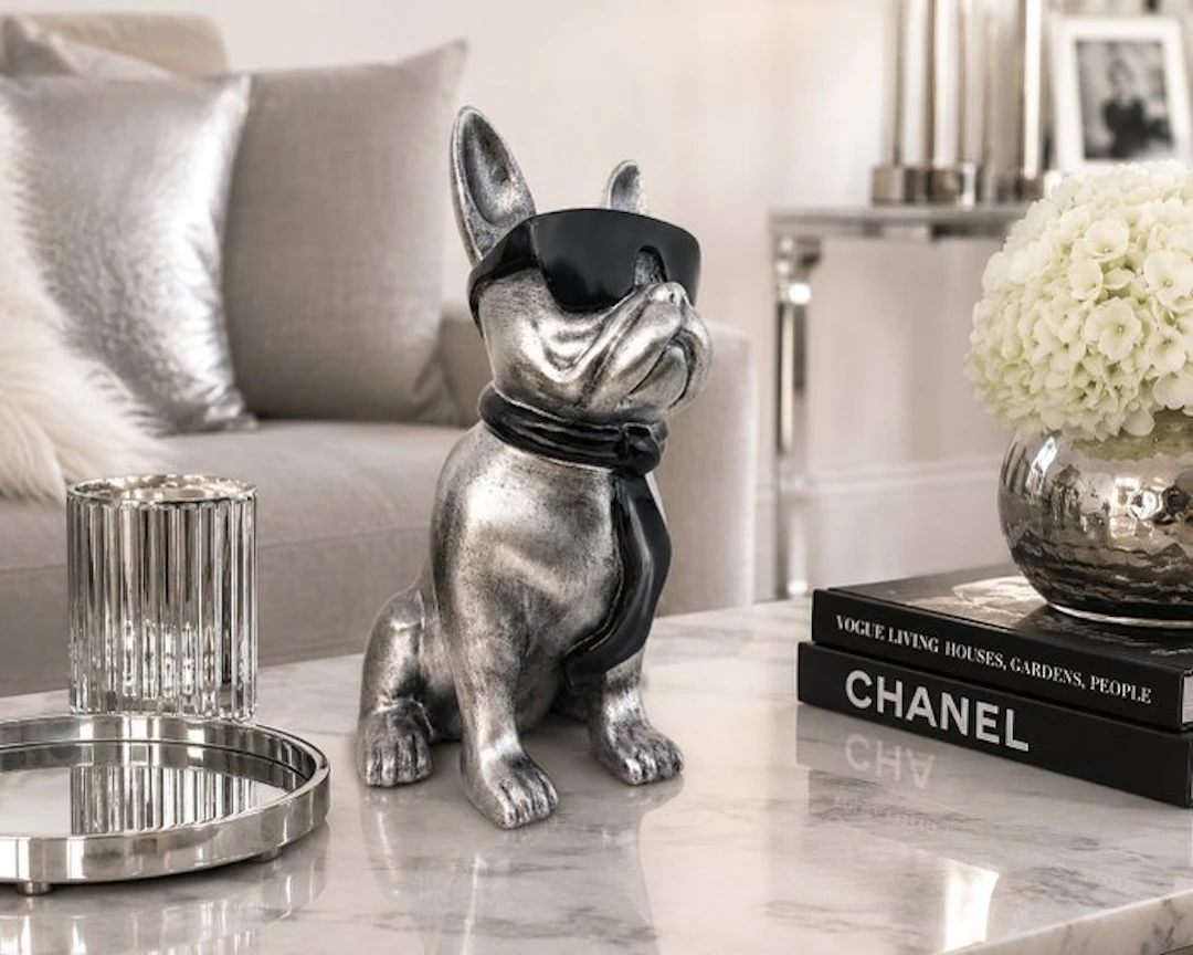 Statue, French bulldog with tie and sunglasses - 40 cm - polyresin