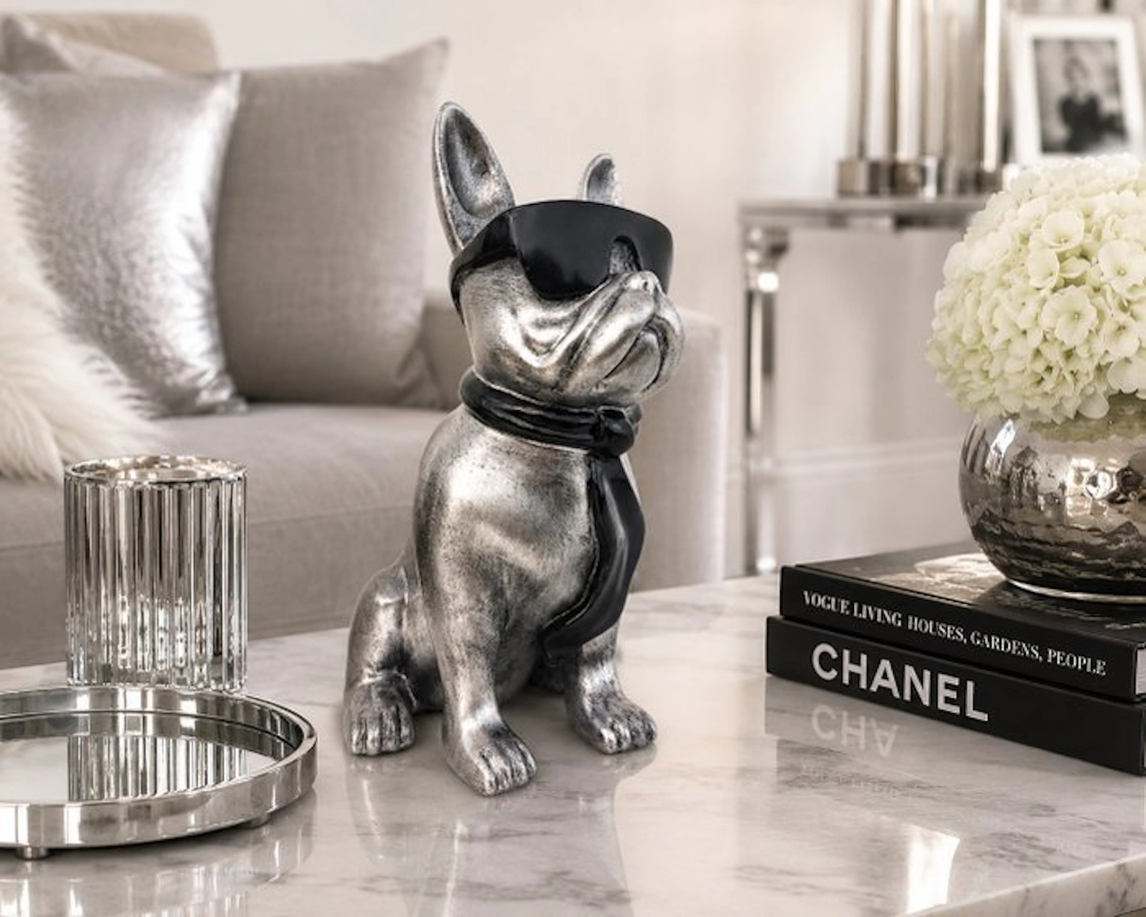 Statue, French bulldog with tie and sunglasses - 40 cm - polyresin