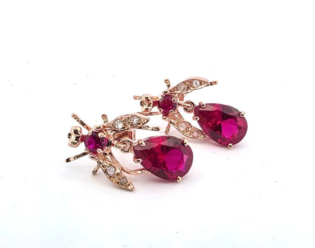 No reserve price - Earrings - 9 kt. Silver, Rose gold Spinel - Diamond