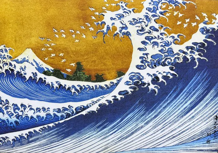 Katsushika Hokusai - "The Big Wave, 1826-1833". Gesigneerd in de plaat.