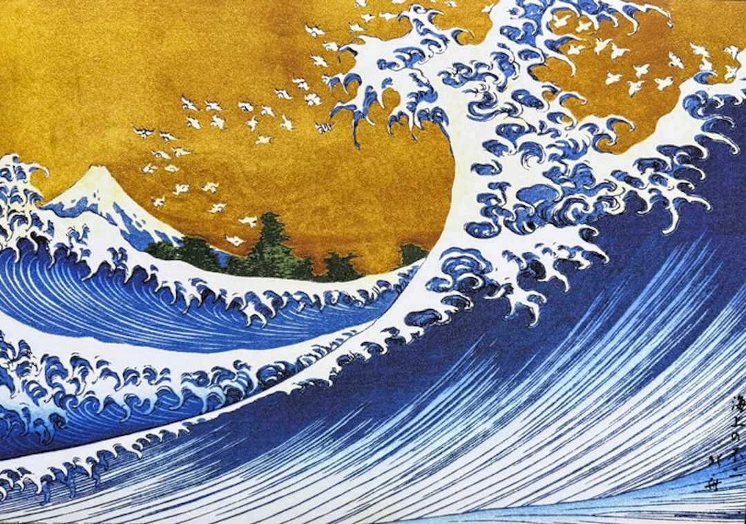 Katsushika Hokusai - "The Big Wave, 1826-1833". Gesigneerd in de plaat.