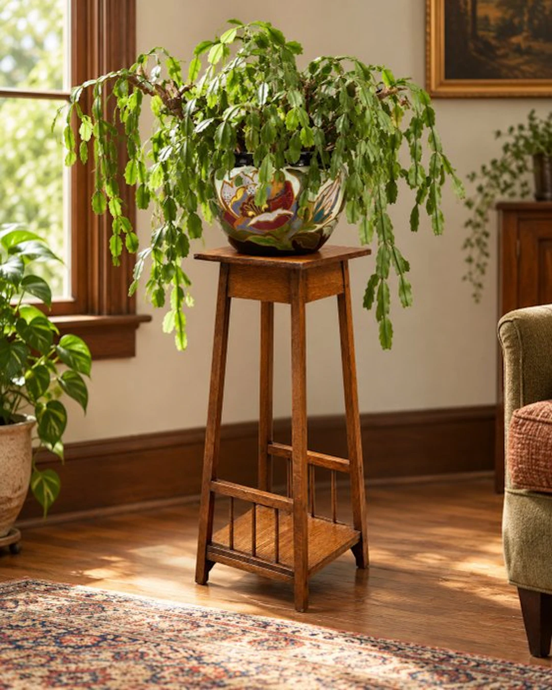 houten plantentafel hoge plantenstandaard met onderplateau – ca